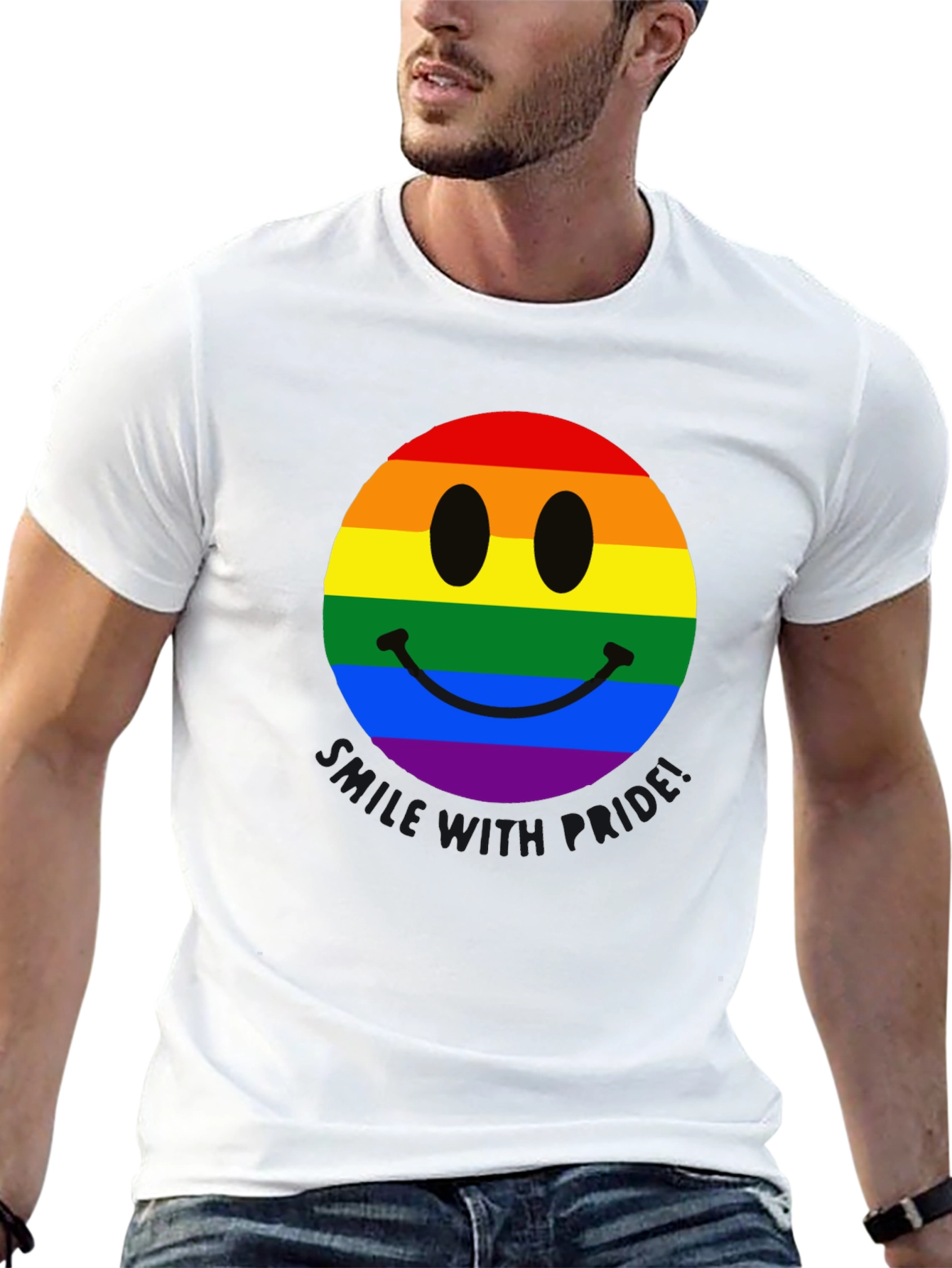 Rainbow Pride Smiley Face Black T-Shirt