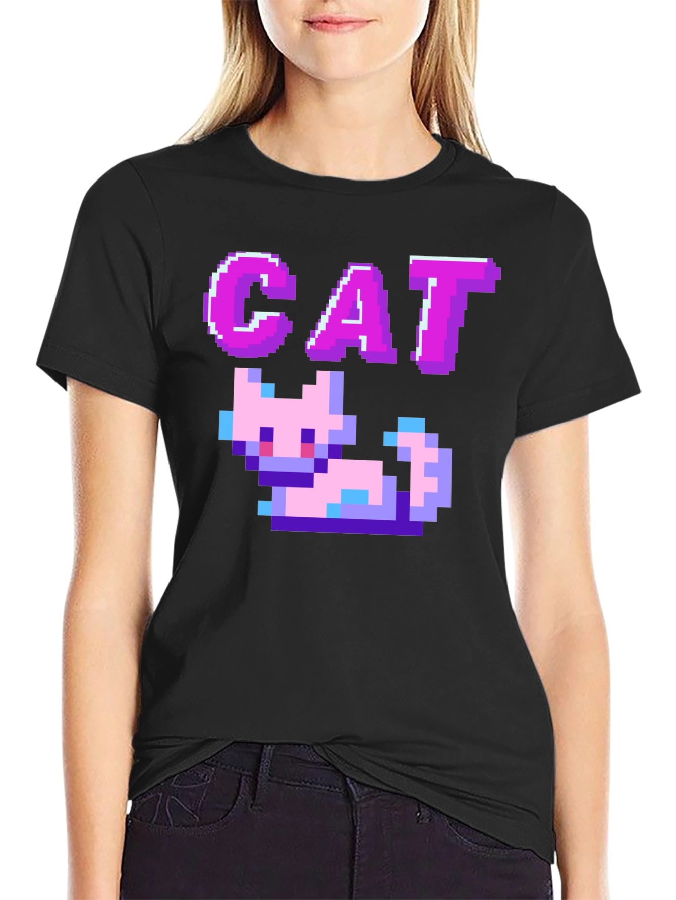Pixel Cat Black T-Shirt