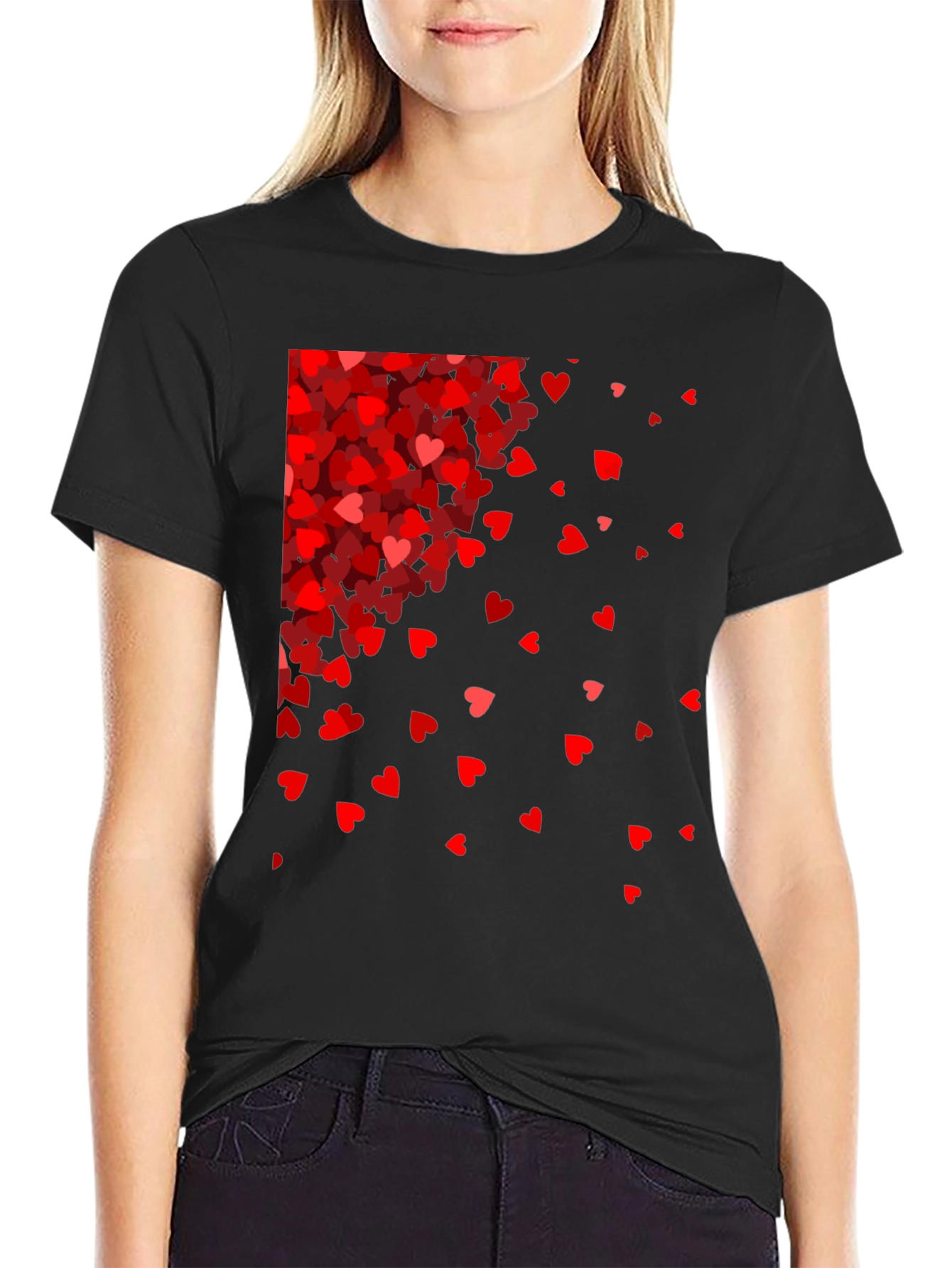 Red Hearts Cascade Black Tee