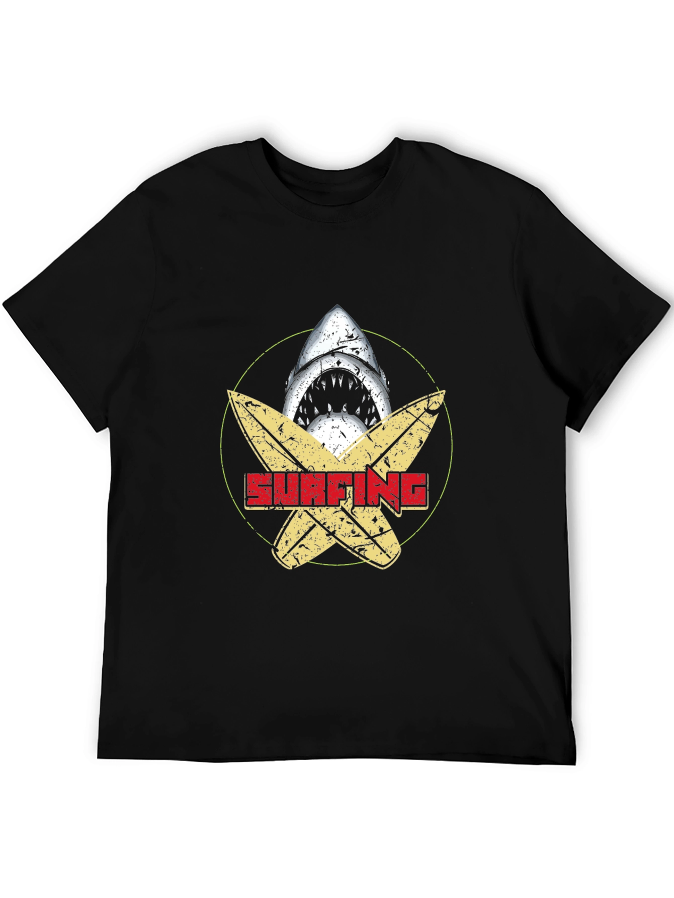 Surfing Shark Graphic Tee - Black Cotton