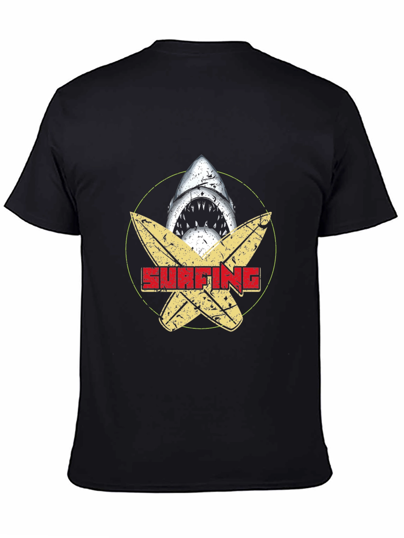 Surfing Shark Graphic Tee - Black Cotton