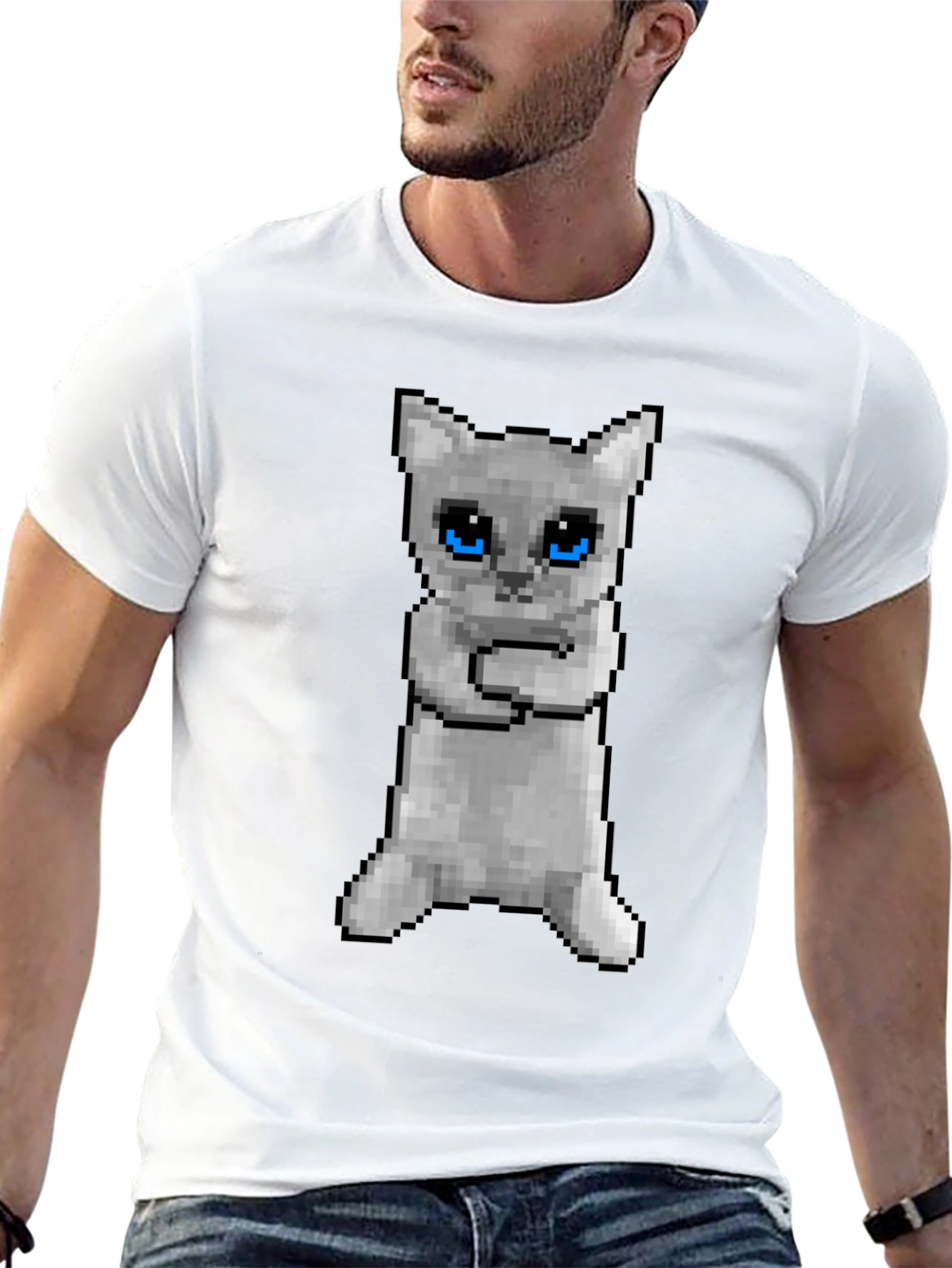 Pixel Cat Black T-Shirt - Novelty Graphic Tee