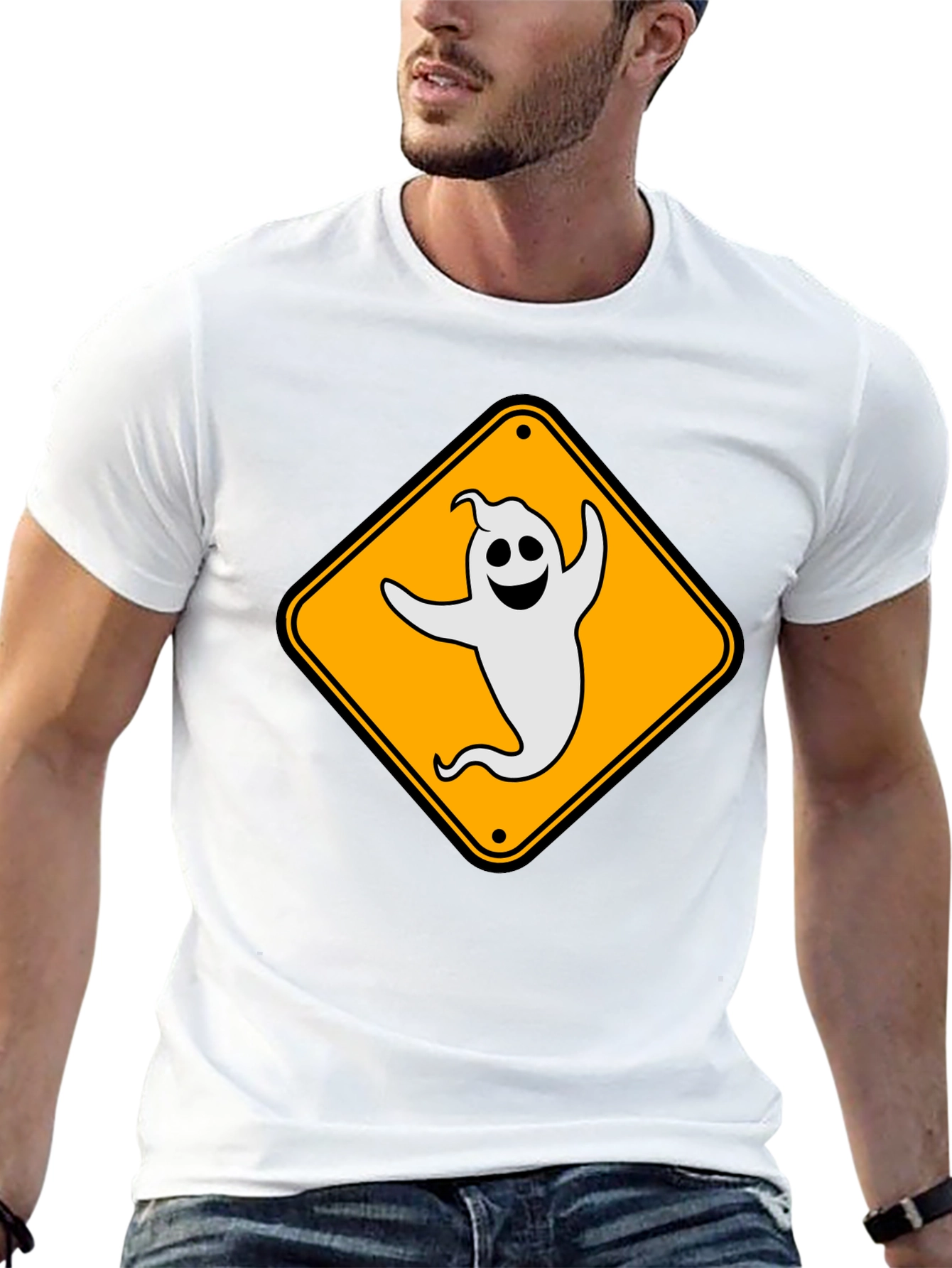 Ghost Crossing Sign Tee - Spooky Fun T-Shirt