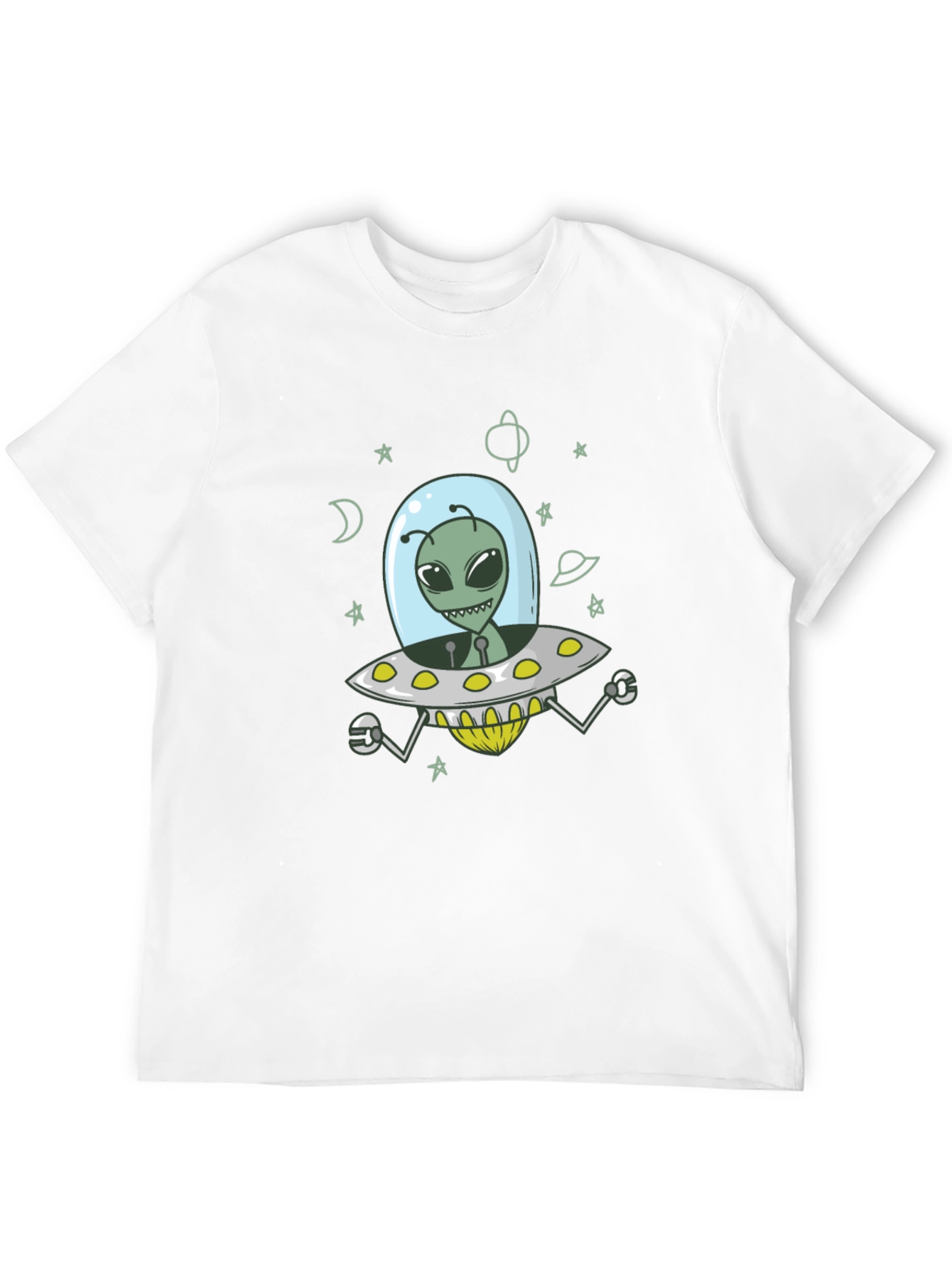 Alien UFO Graphic Tee - Black Cotton T-Shirt