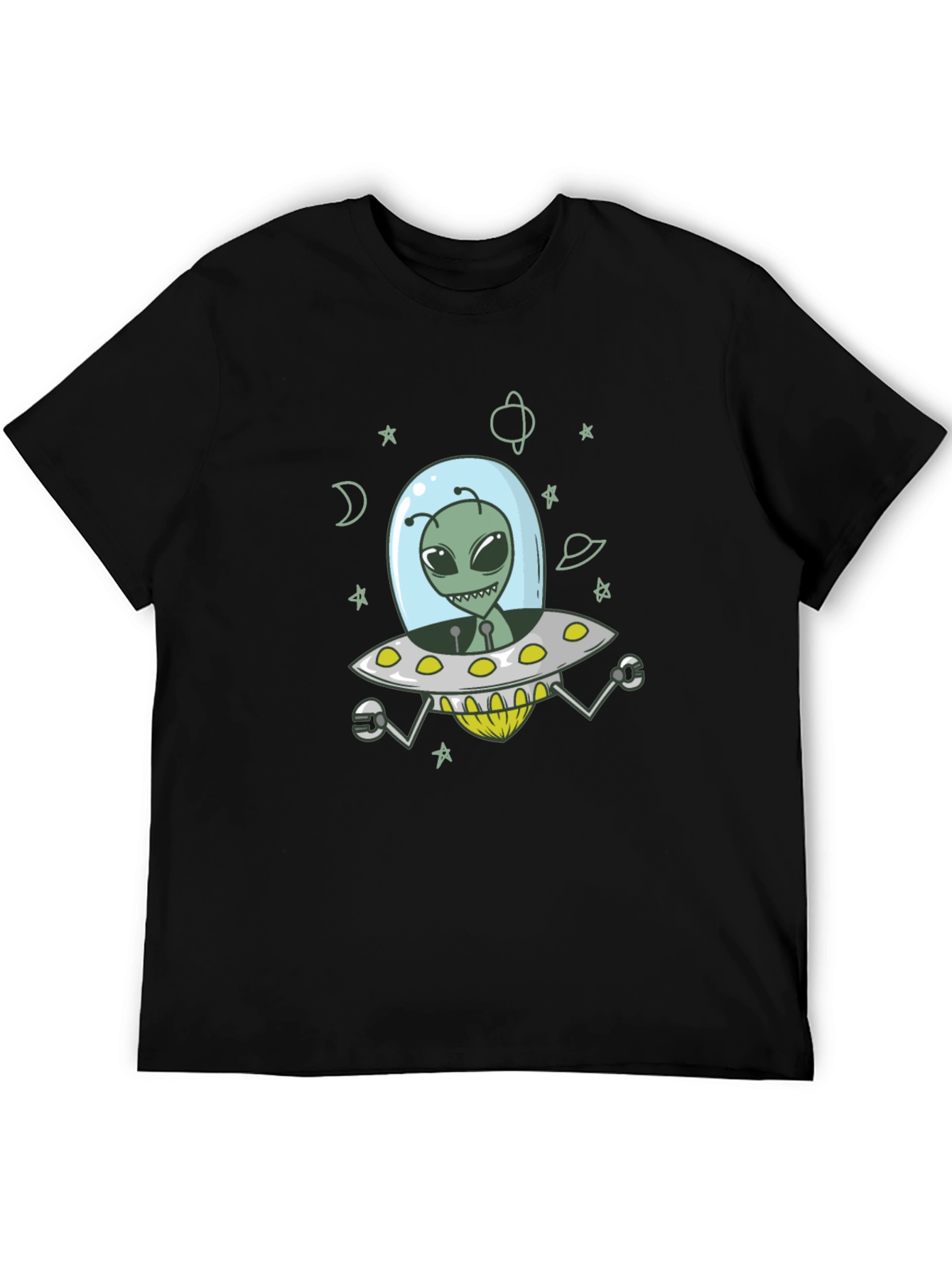 Alien UFO Graphic Tee - Black Cotton T-Shirt