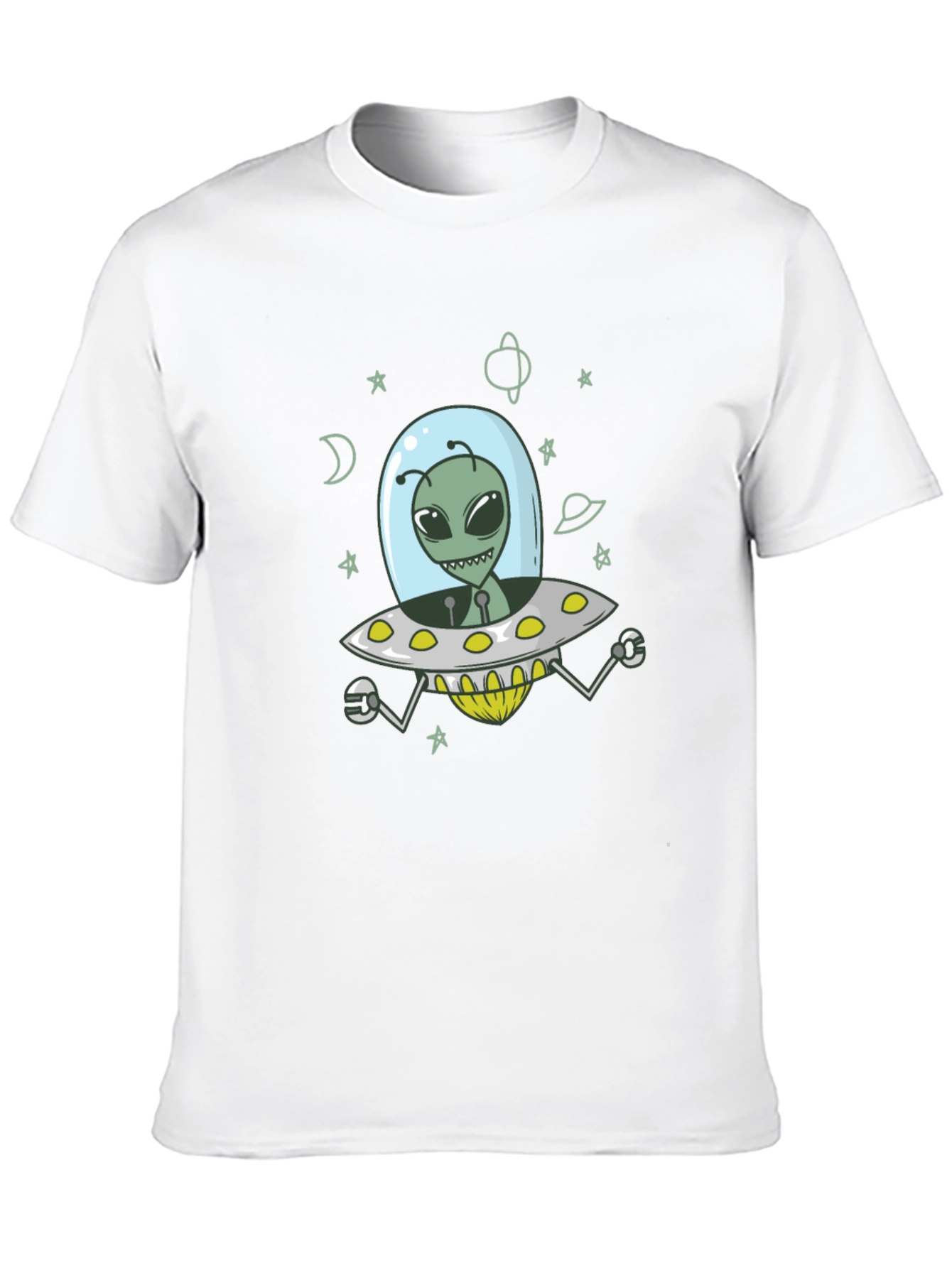 Alien UFO Graphic Tee - Black Cotton T-Shirt