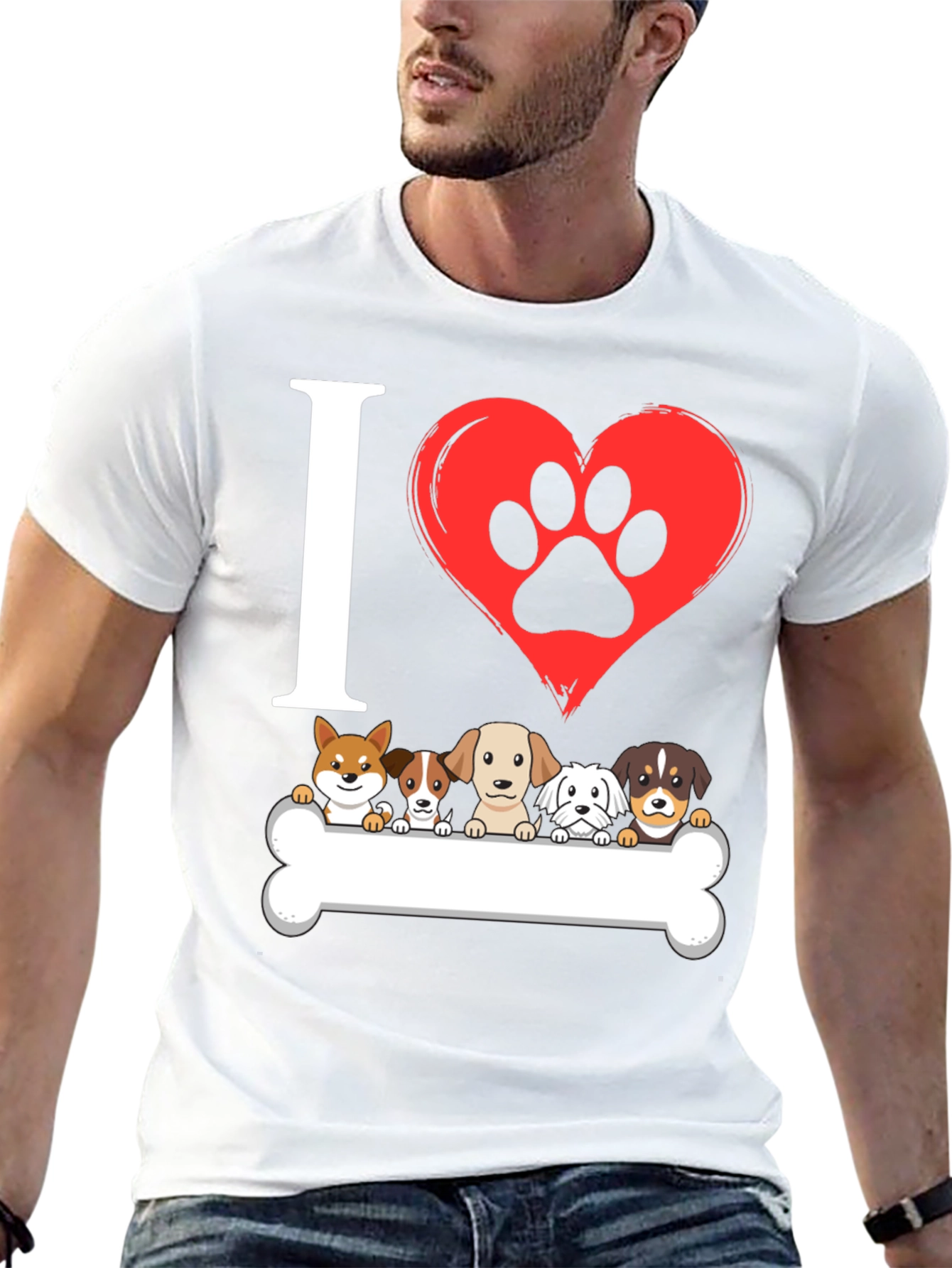 I Love Dogs T-Shirt with Paw Print Heart