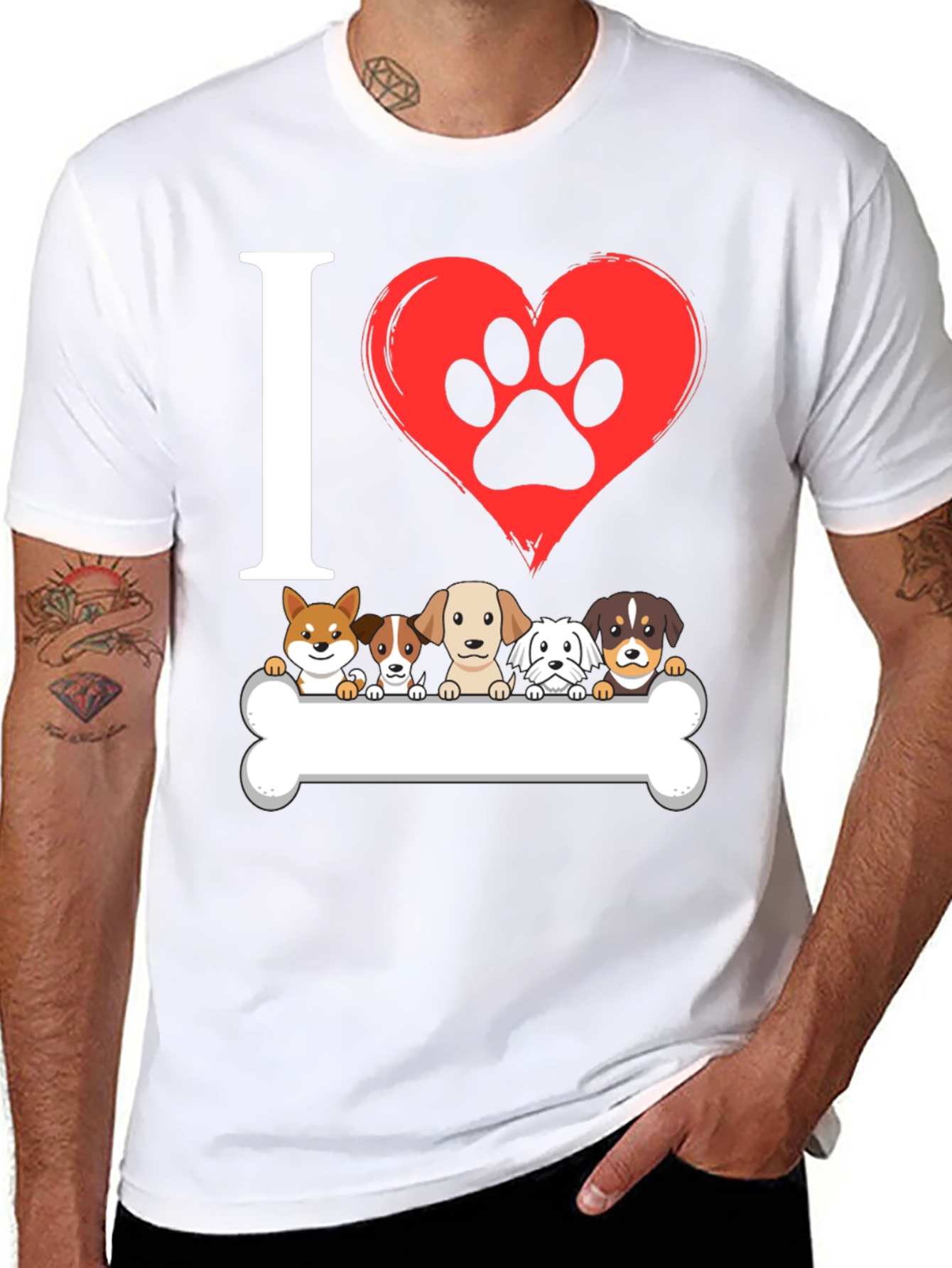 I Love Dogs T-Shirt with Paw Print Heart