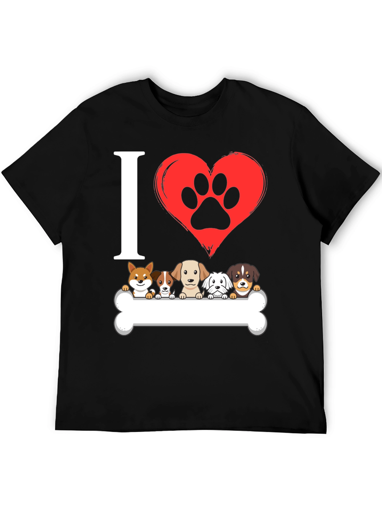 I Love Dogs T-Shirt with Paw Print Heart