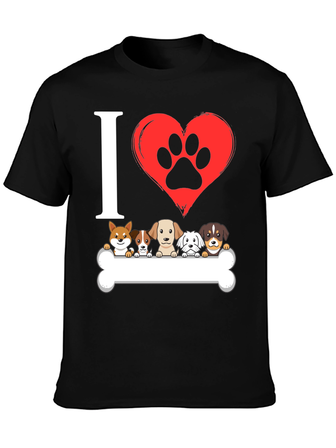I Love Dogs T-Shirt with Paw Print Heart