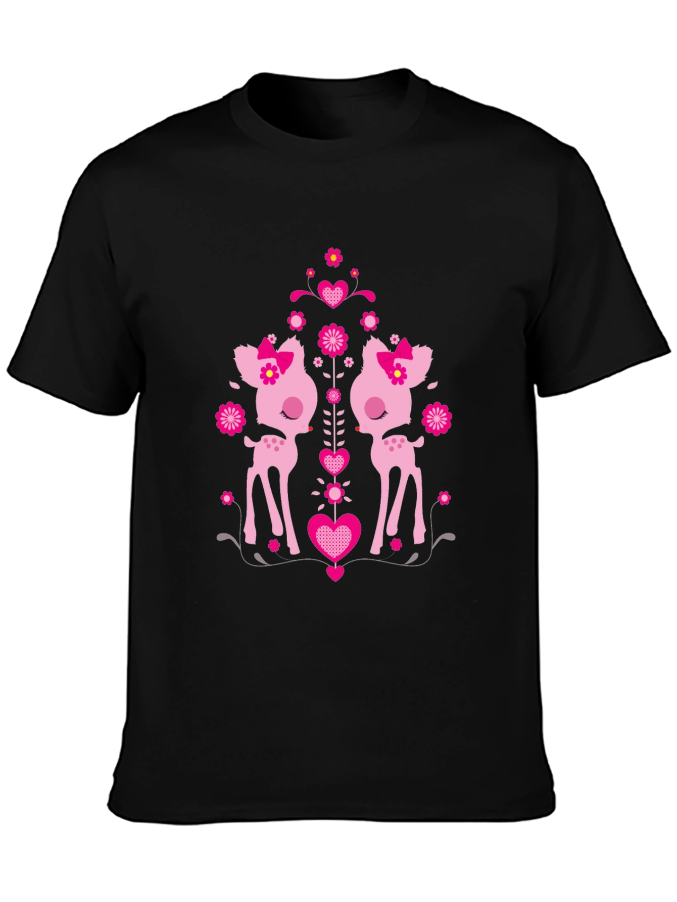 Cute Deer Heart Graphic Black T-Shirt