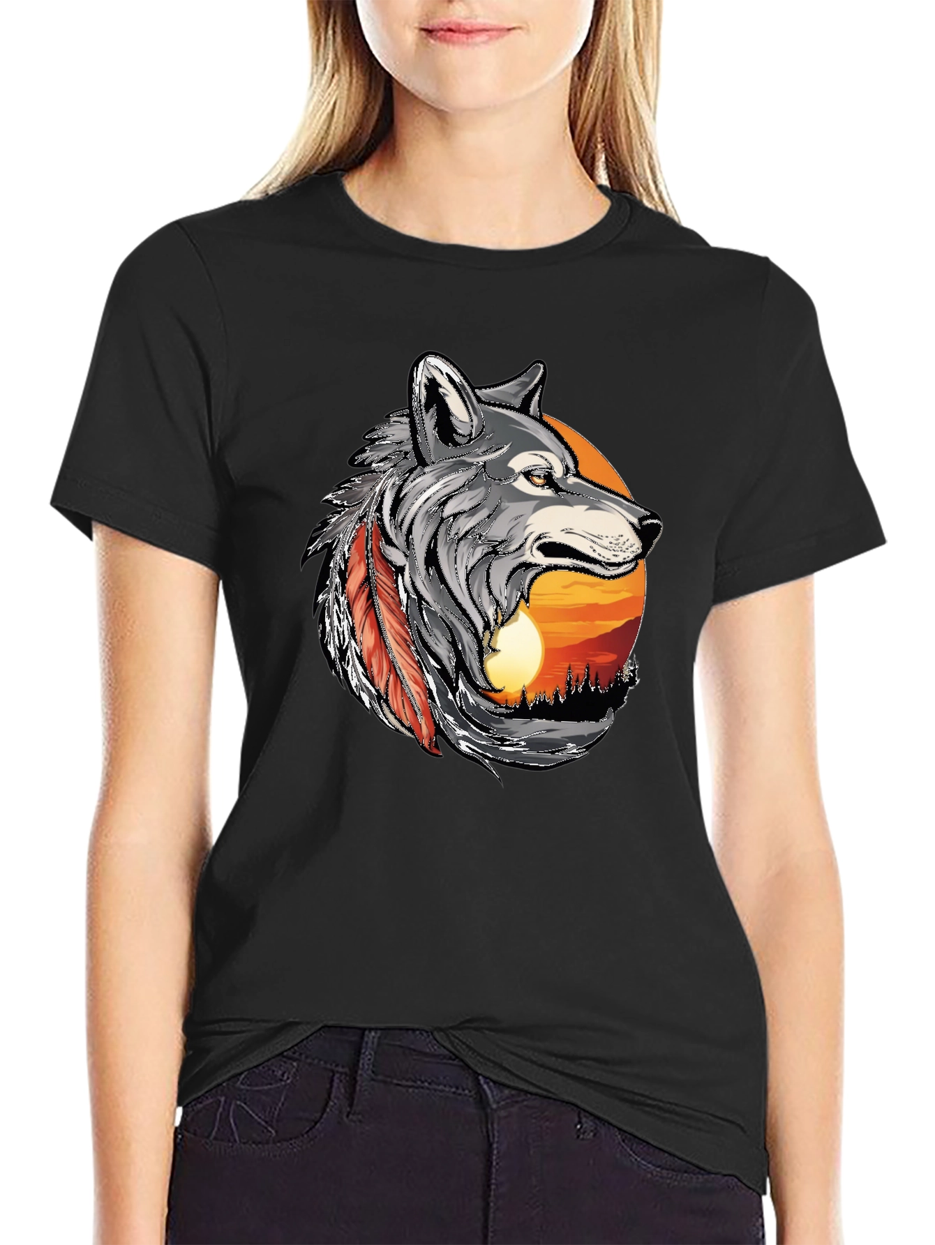Wolf Sunset Graphic T-Shirt