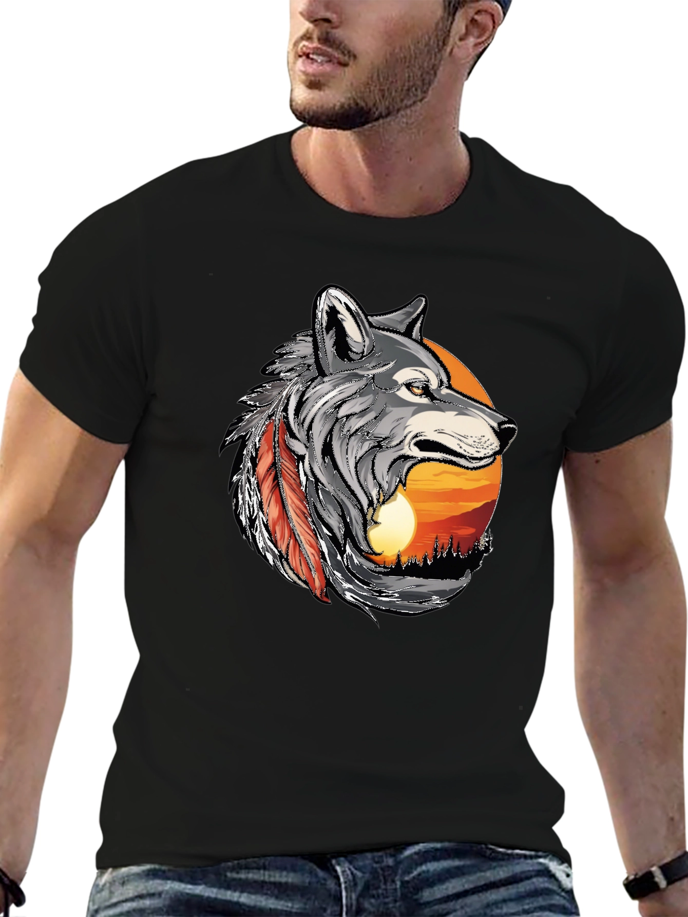 Wolf Sunset Graphic T-Shirt