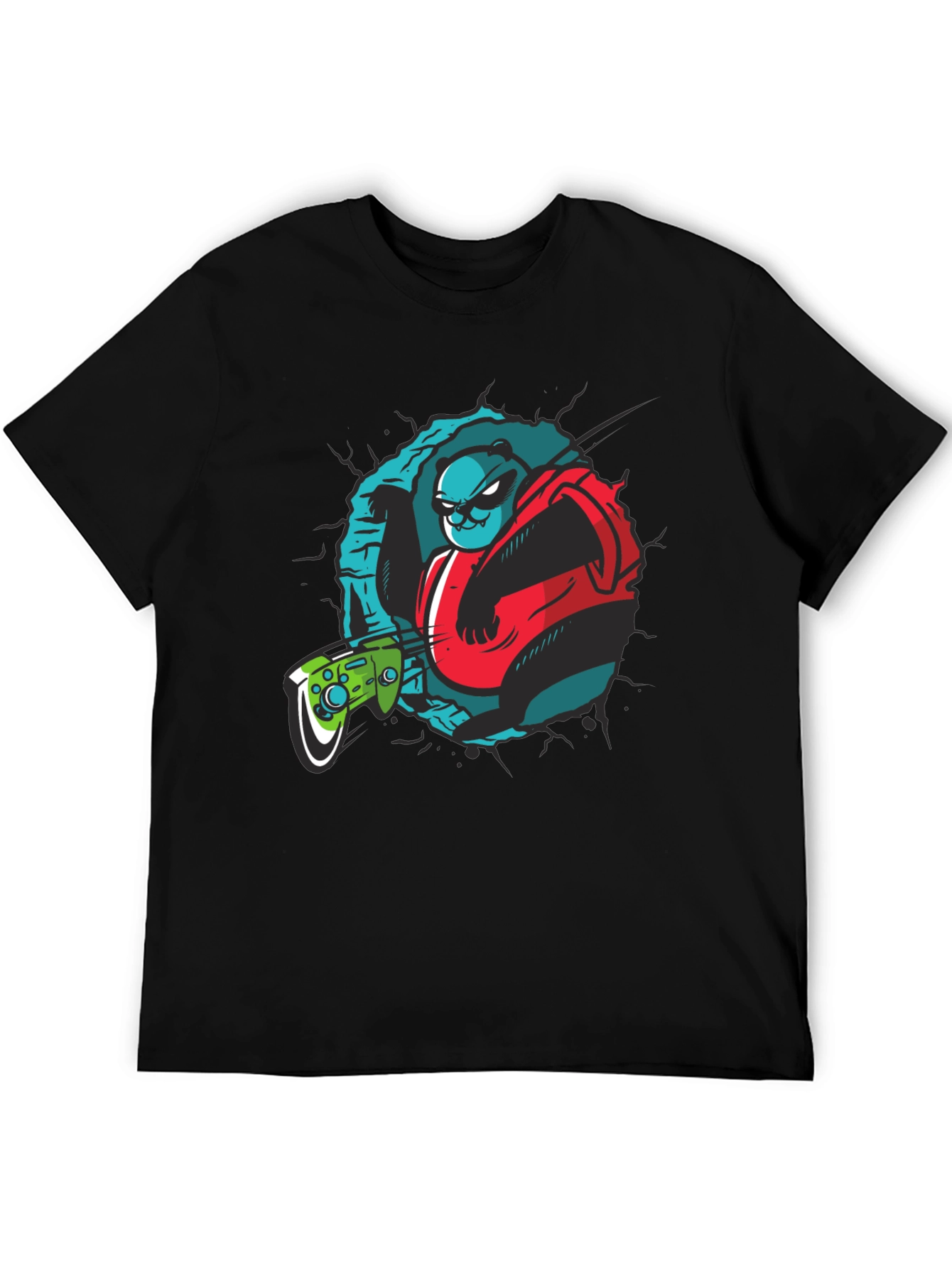 Gamer Panda Graphic Tee - Black Cotton T-Shirt