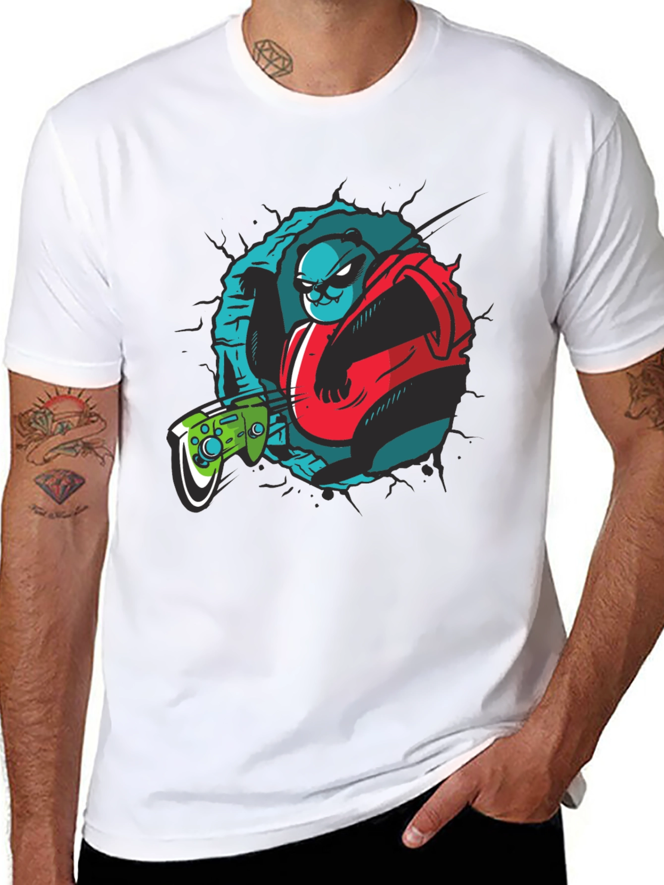 Gamer Panda Graphic Tee - Black Cotton T-Shirt