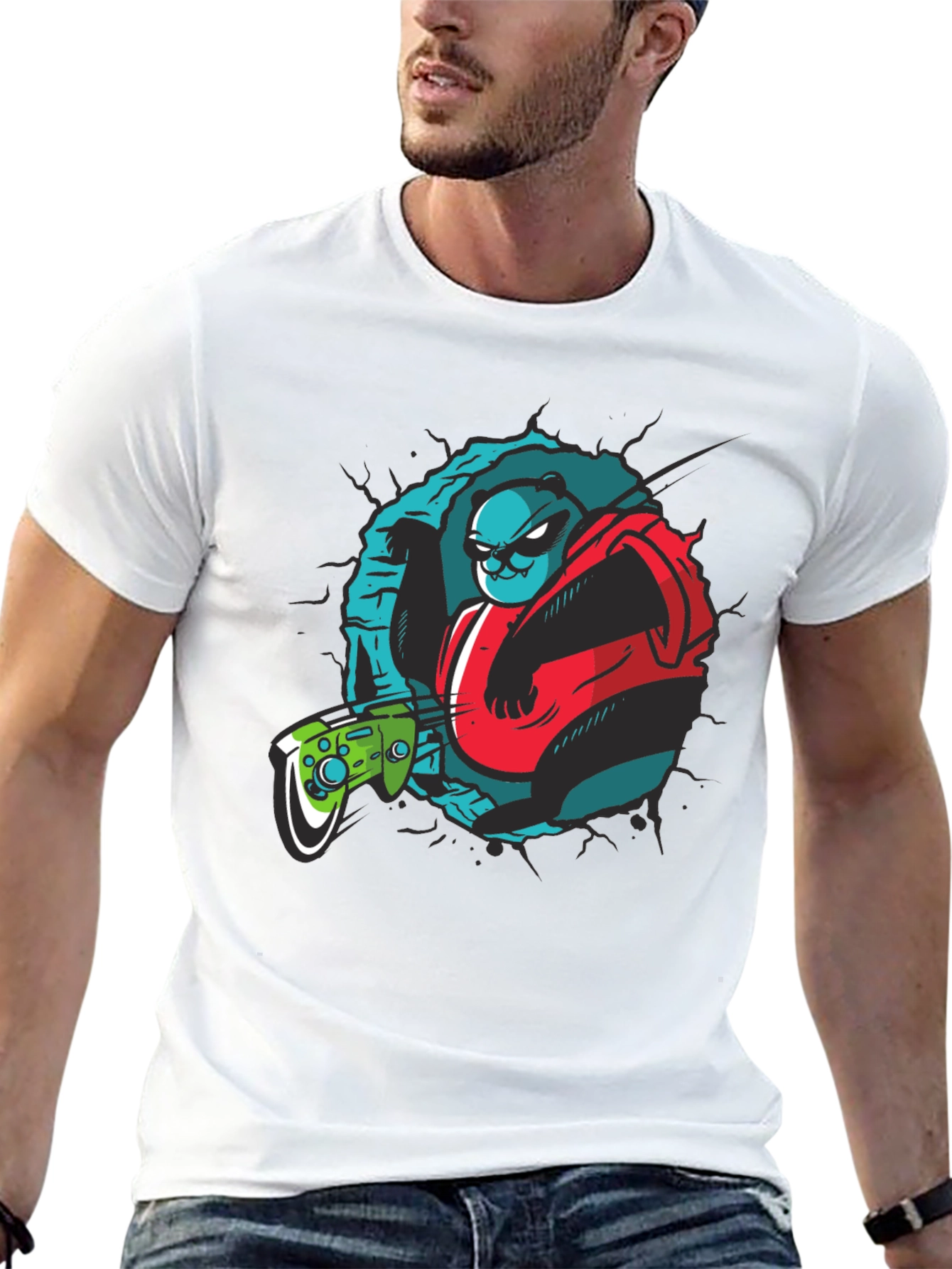 Gamer Panda Graphic Tee - Black Cotton T-Shirt