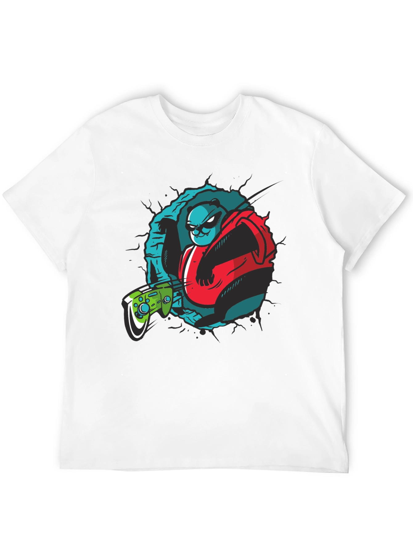 Gamer Panda Graphic Tee - Black Cotton T-Shirt