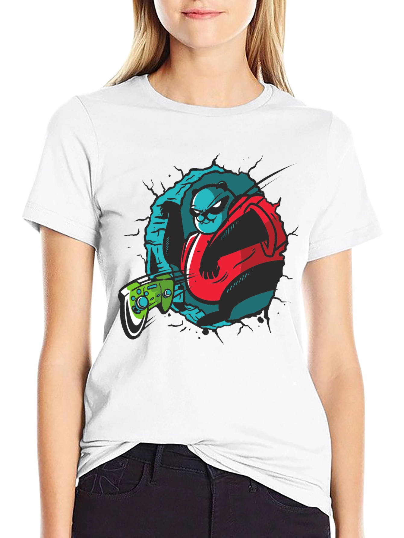 Gamer Panda Graphic Tee - Black Cotton T-Shirt