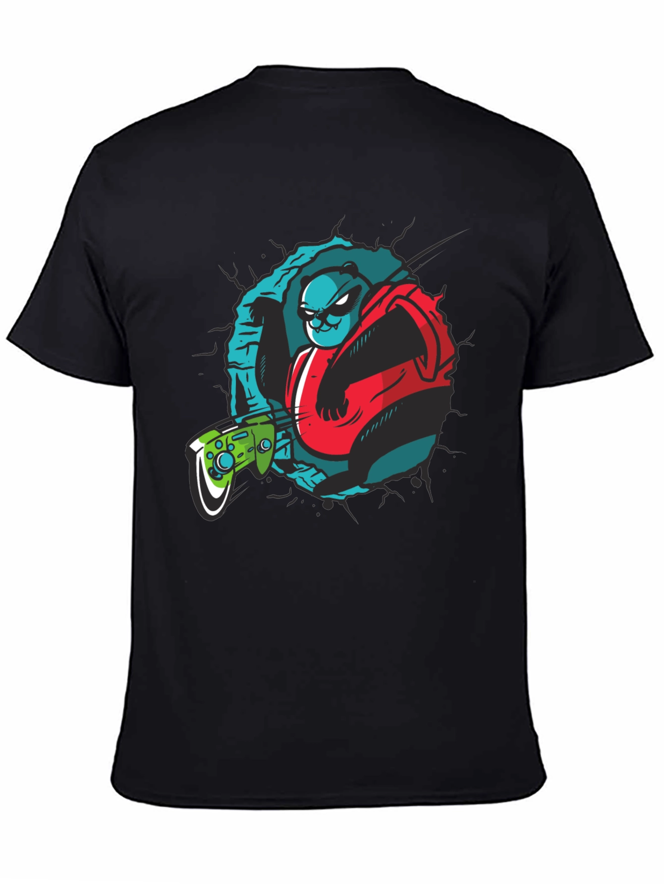 Gamer Panda Graphic Tee - Black Cotton T-Shirt