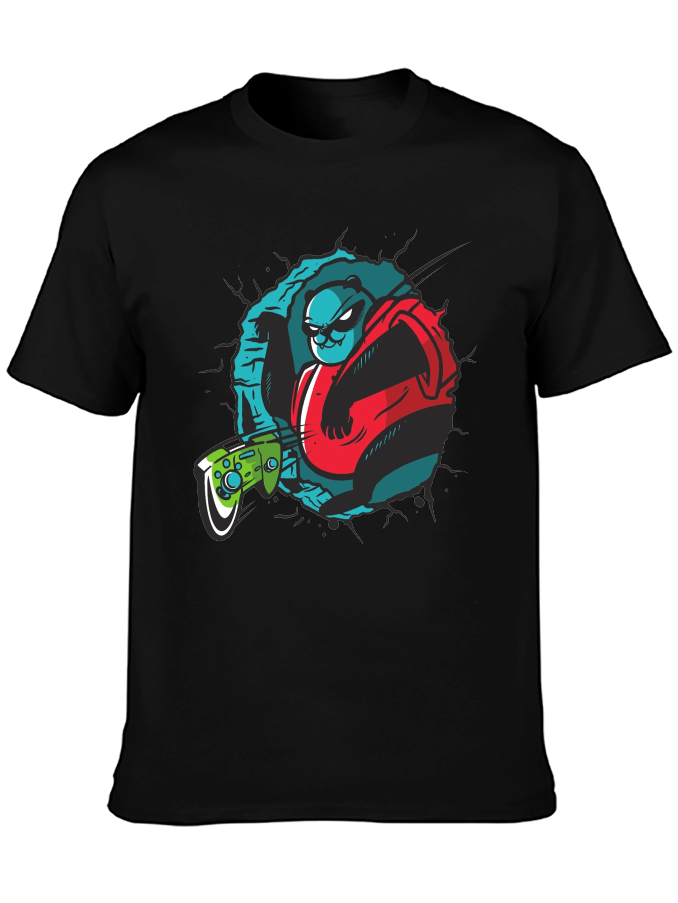 Gamer Panda Graphic Tee - Black Cotton T-Shirt