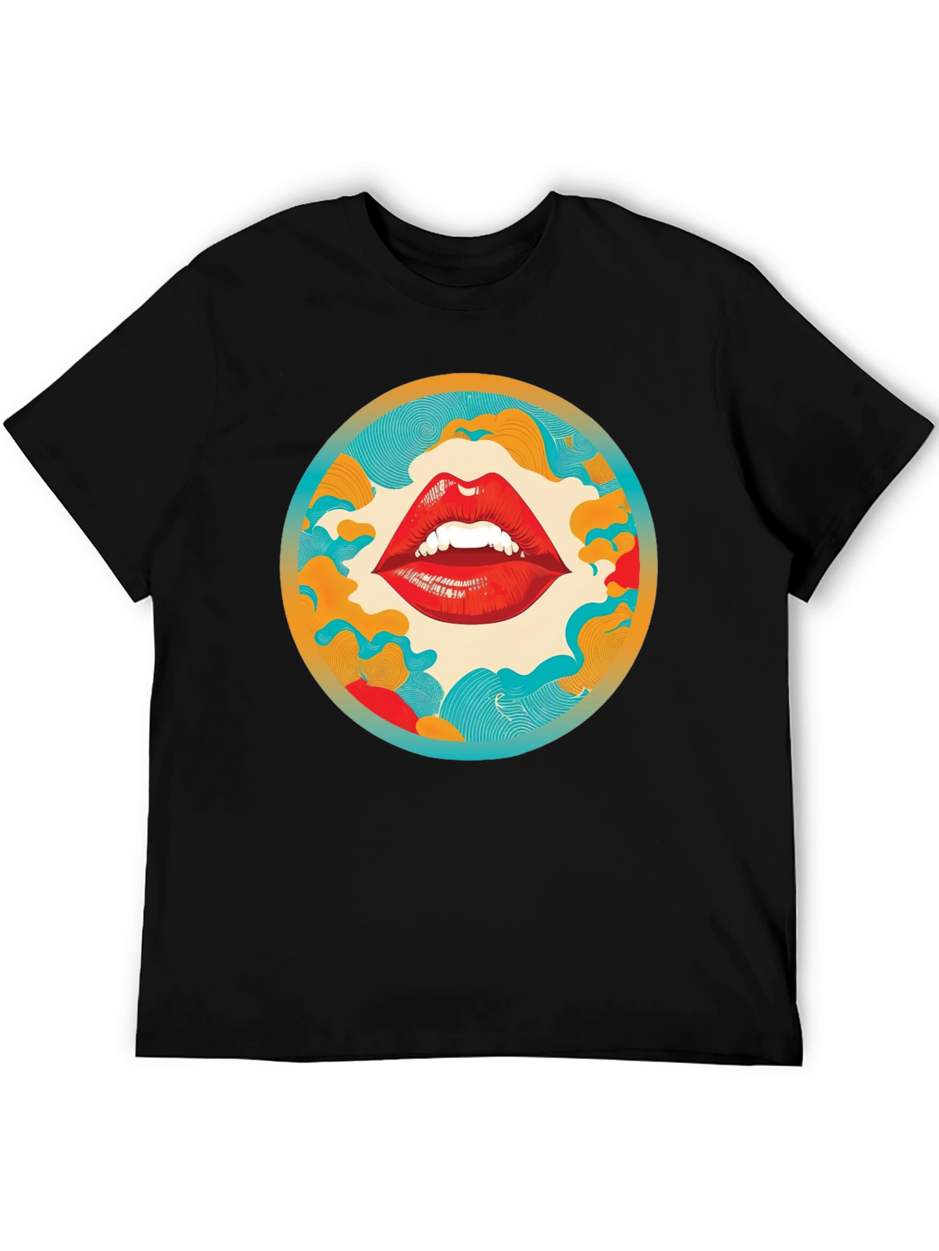 Graphic Lips Print Crew Neck Tee