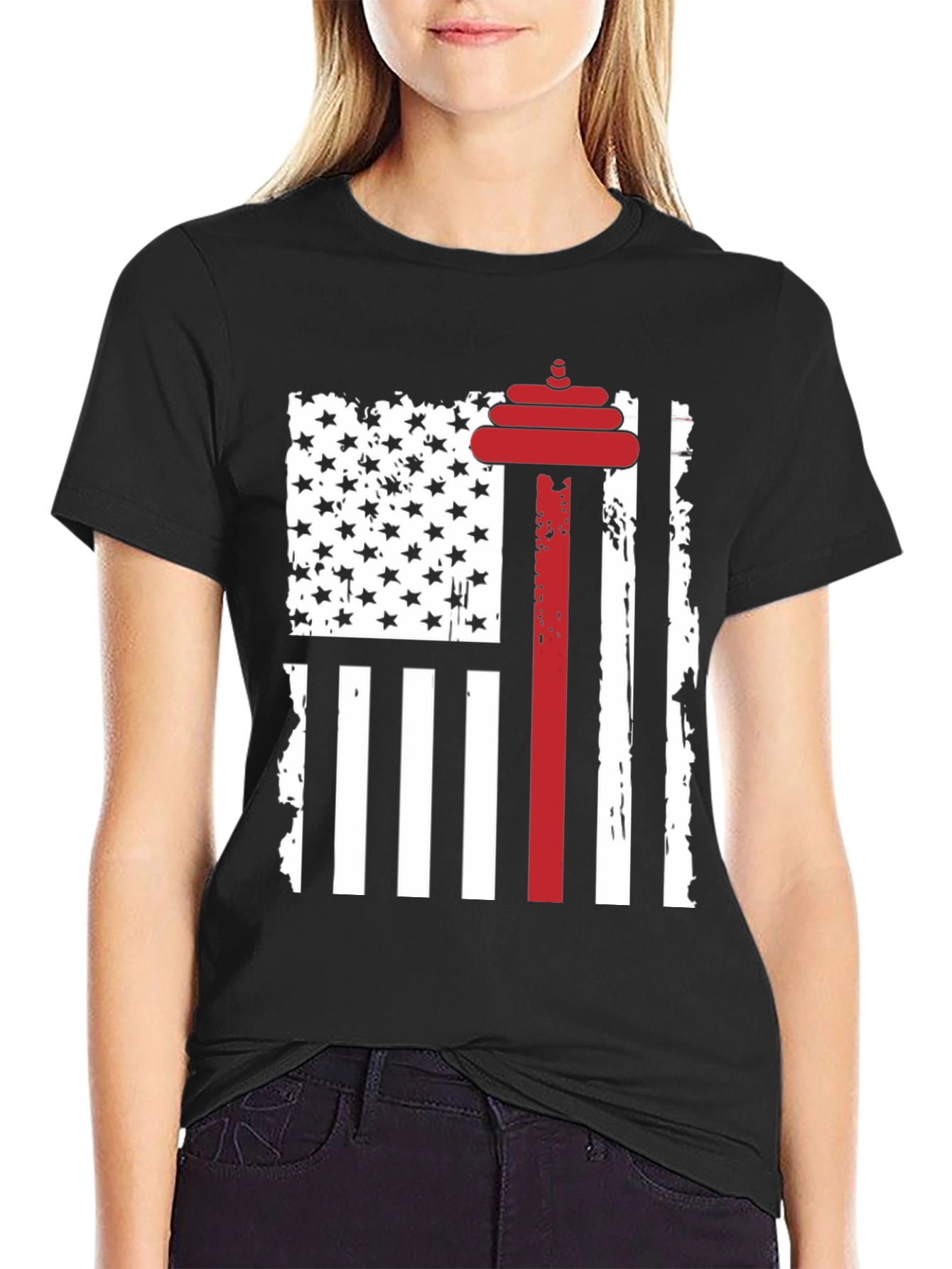 Patriotic Weightlifting T-Shirt - USA Flag Barbell Design