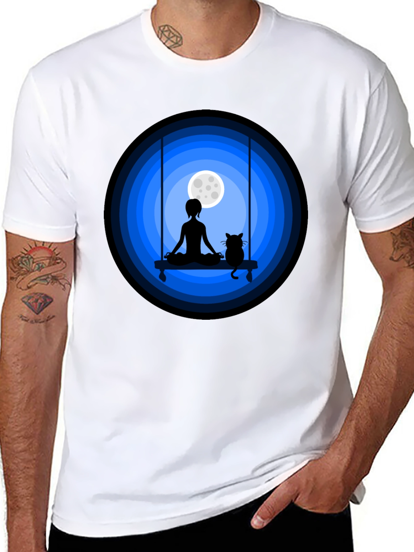 Zen Cat Moon Meditation T-Shirt