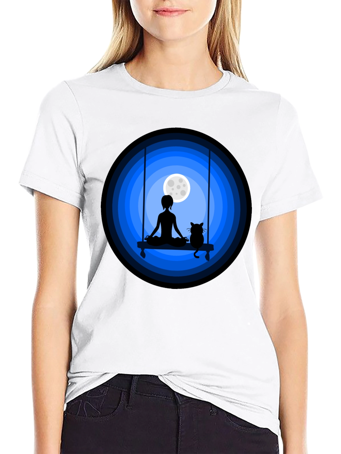 Zen Cat Moon Meditation T-Shirt