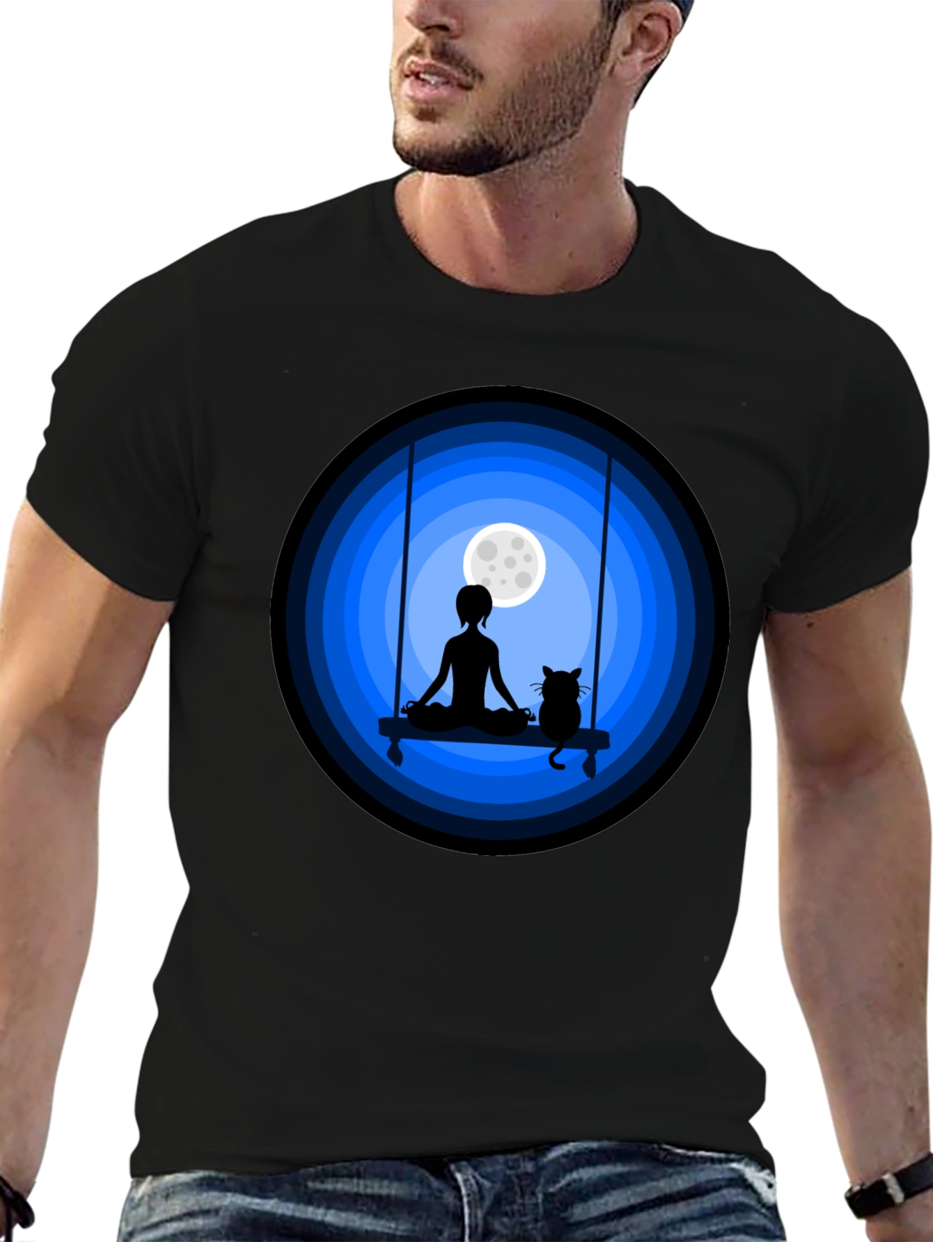 Zen Cat Moon Meditation T-Shirt