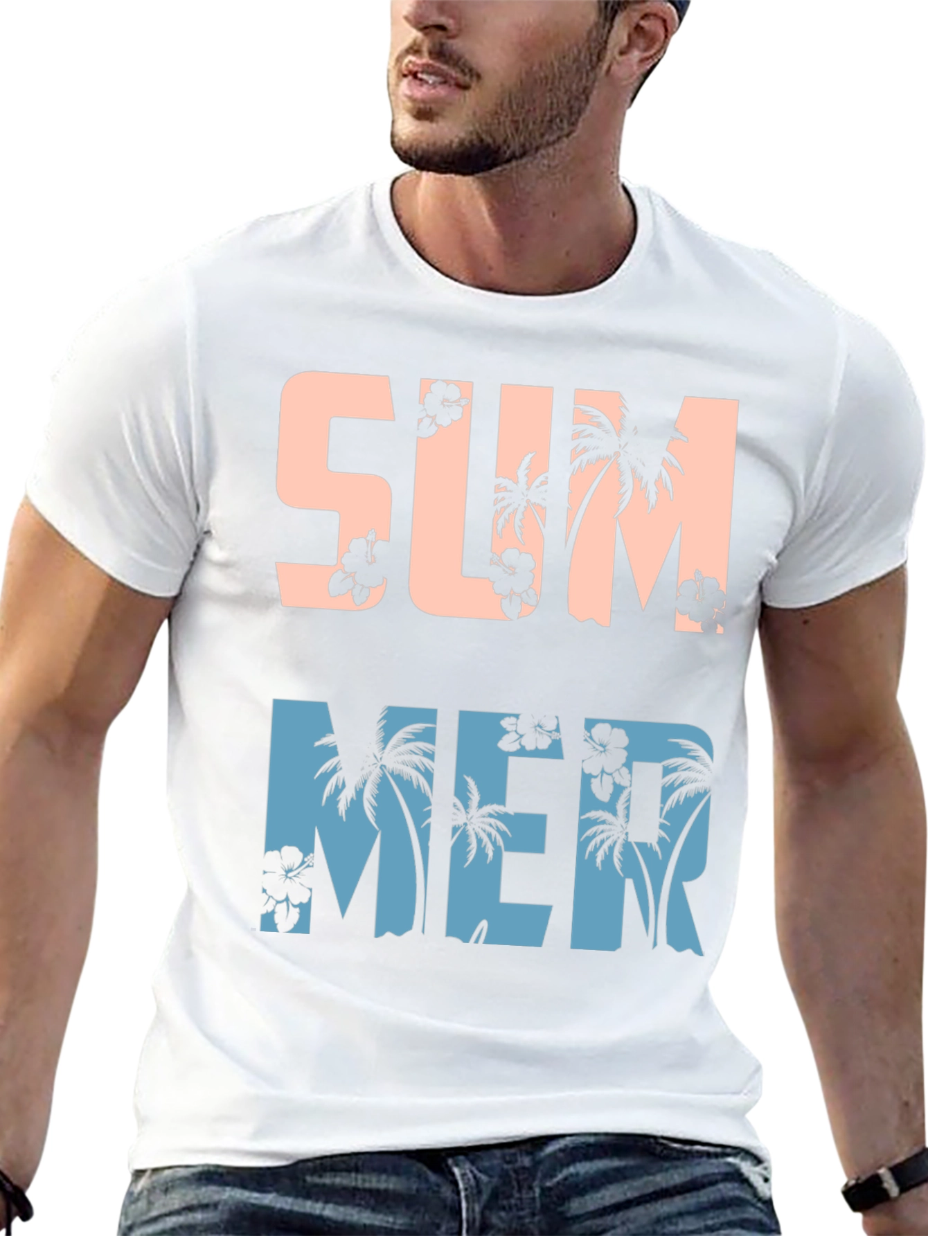 Tropical Summer Graphic Tee - Black Cotton Blend Shirt