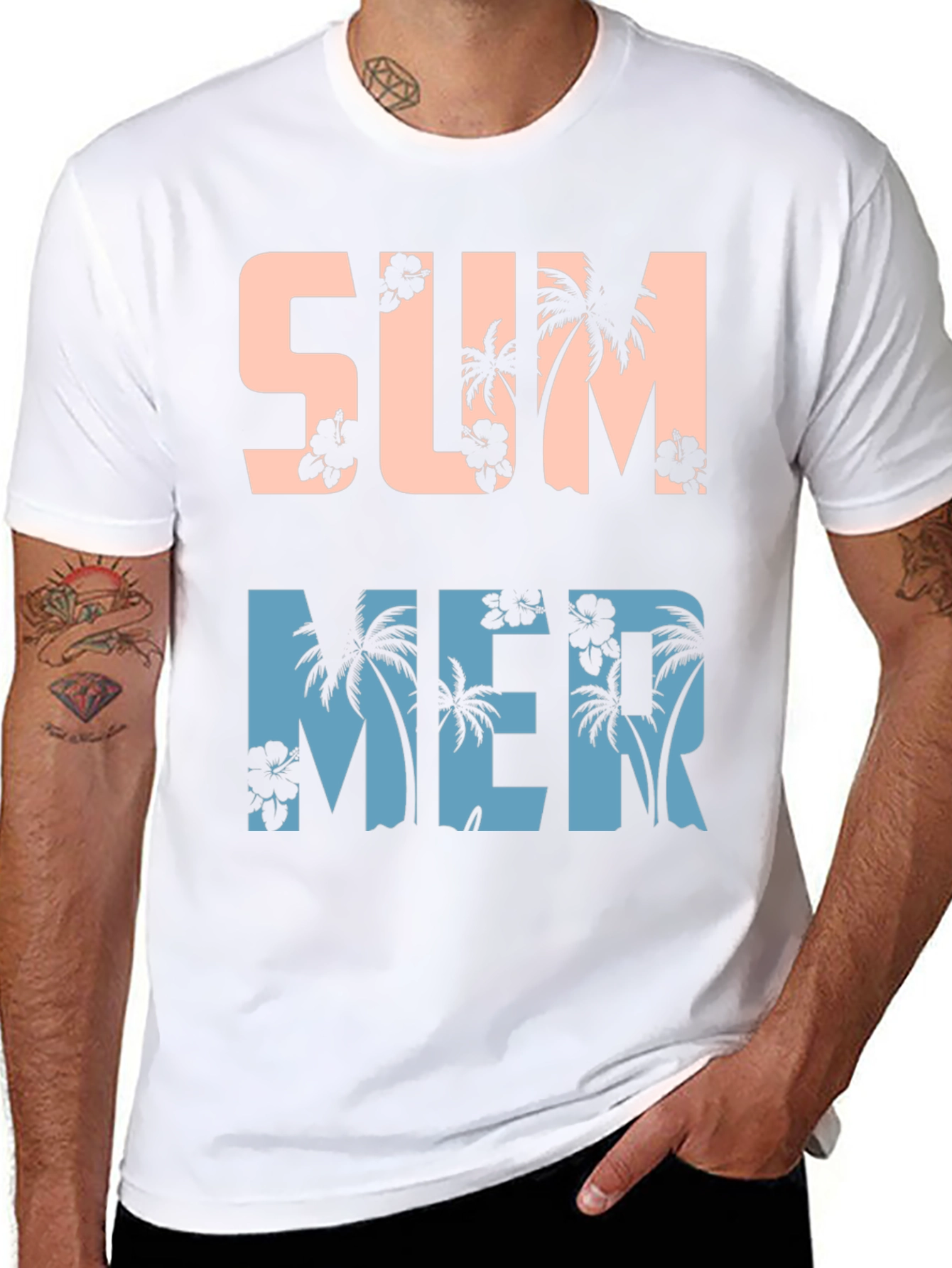 Tropical Summer Graphic Tee - Black Cotton Blend Shirt