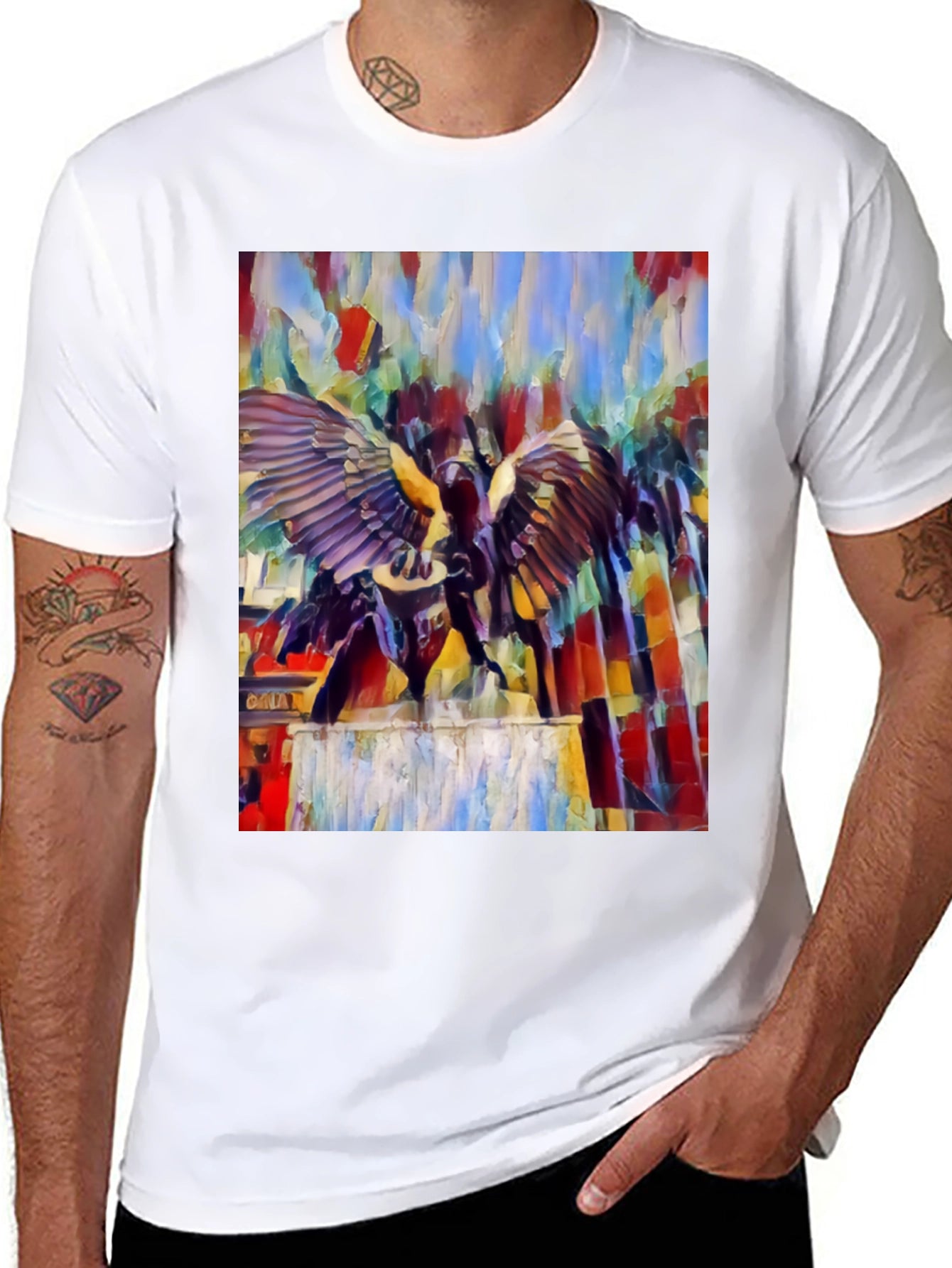 Winged Statue Graphic T-Shirt