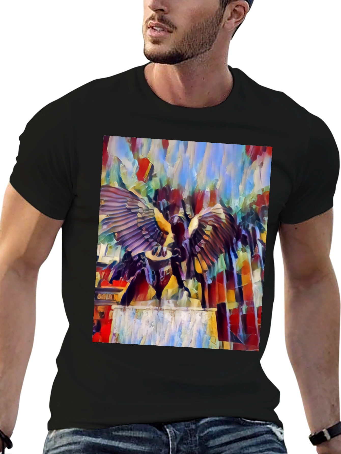 Winged Statue Graphic T-Shirt