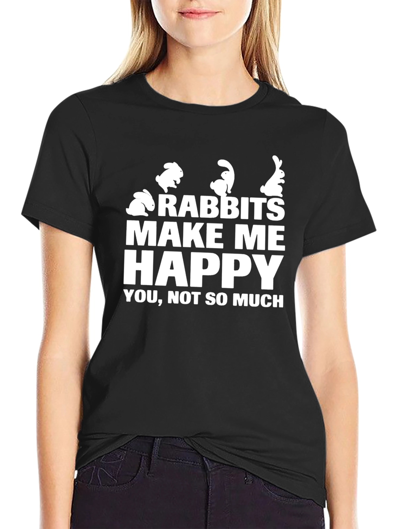 Rabbits Make Me Happy T-Shirt Funny Bunny Lover Tee