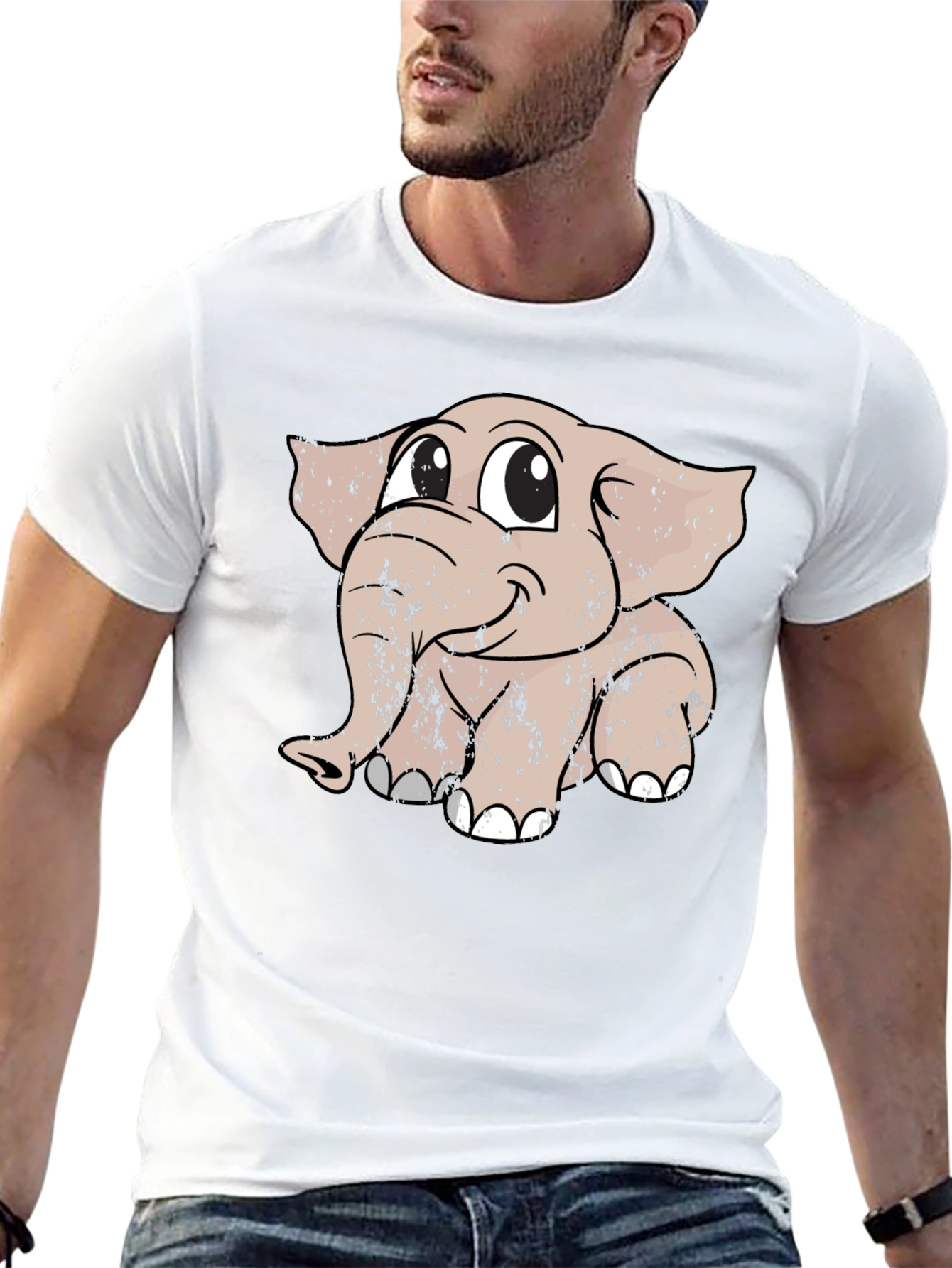 Cute Elephant Graphic Tee - Mens Black T-Shirt