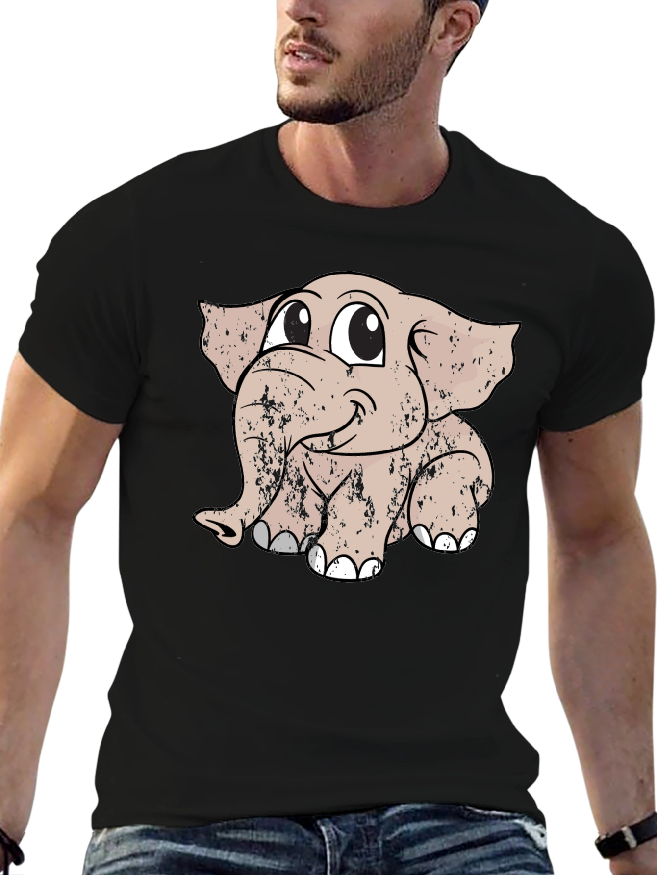Cute Elephant Graphic Tee - Mens Black T-Shirt
