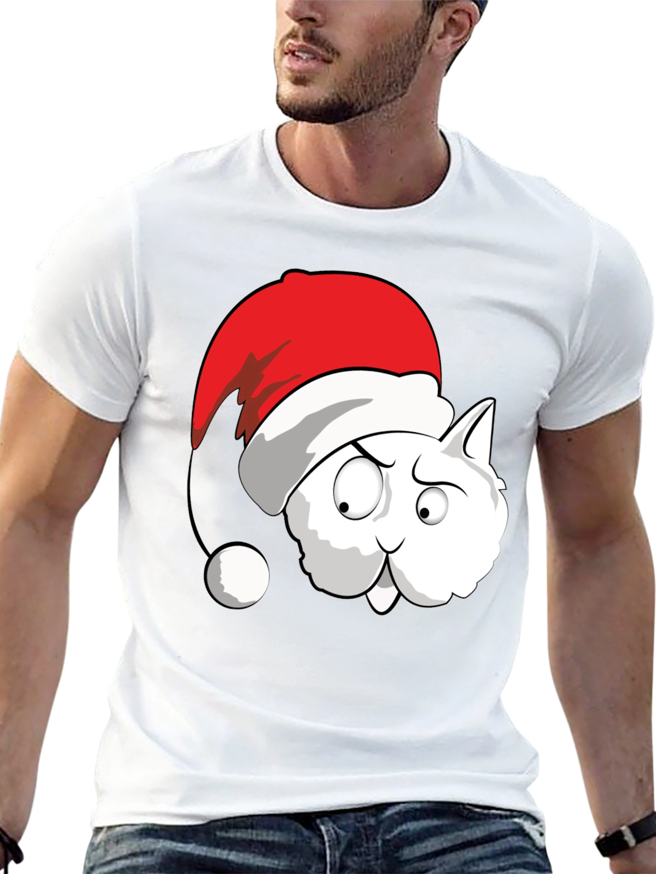 Funny Cat Santa Hat Graphic T-Shirt