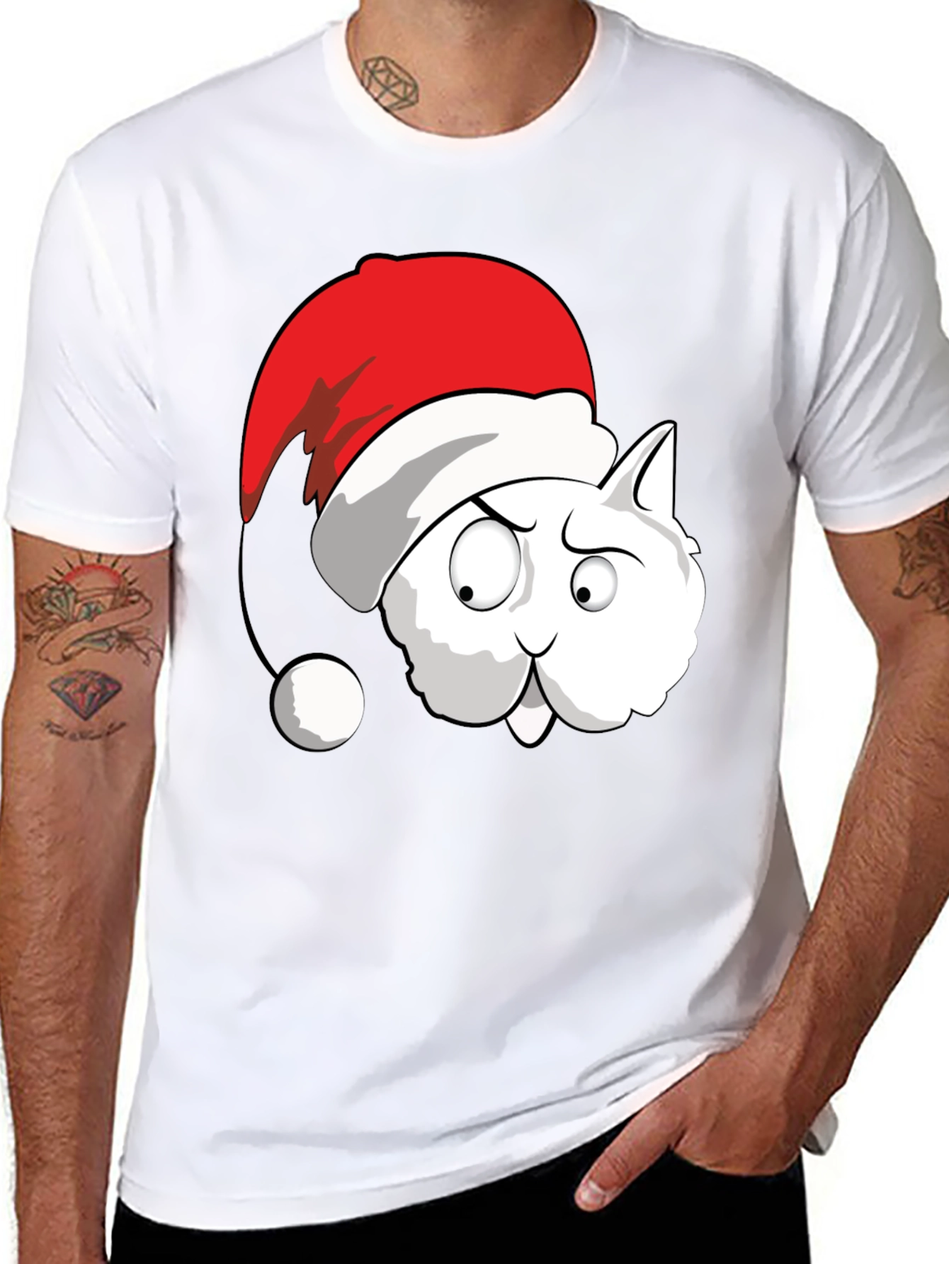 Funny Cat Santa Hat Graphic T-Shirt