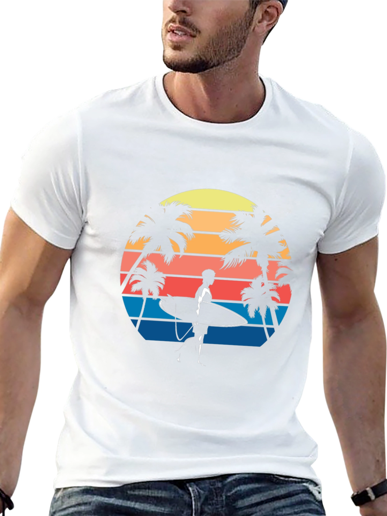 Retro Surfer T-Shirt - Tropical Palm Tree Graphic Tee