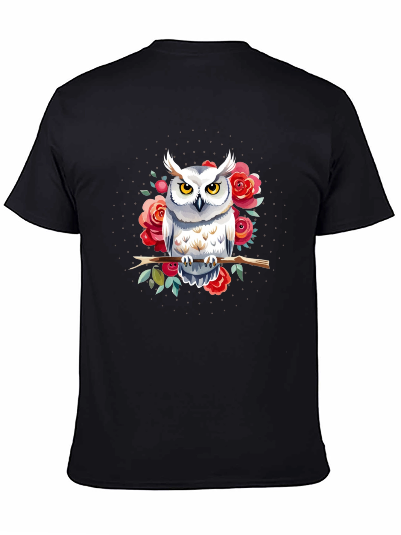 Owl and Roses Graphic Print Mens T-Shirt