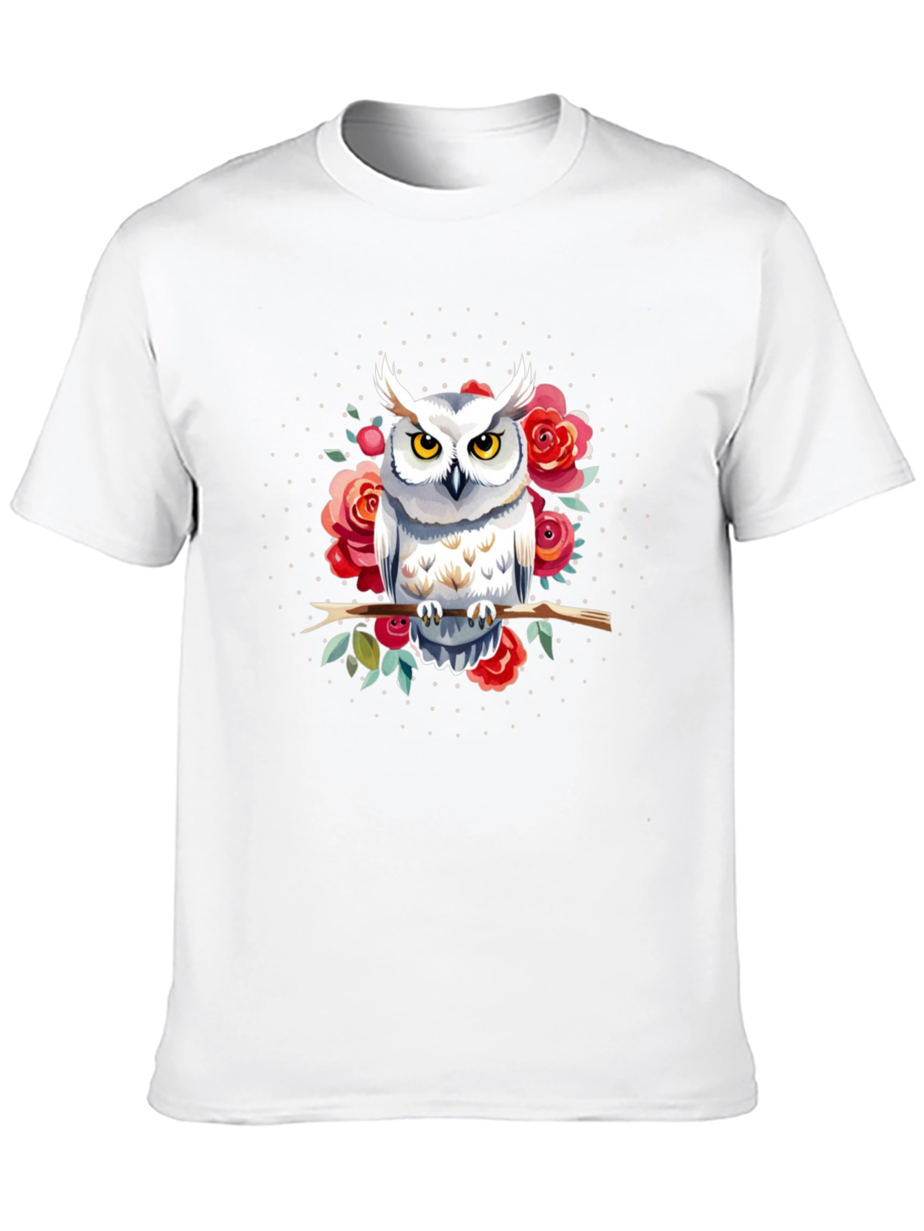 Owl and Roses Graphic Print Mens T-Shirt