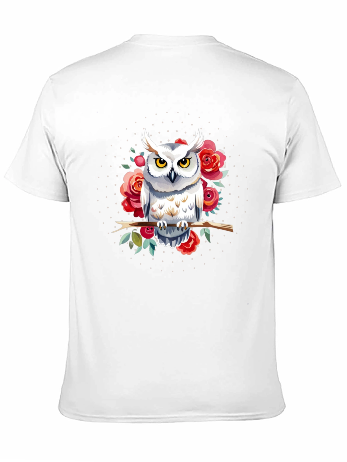 Owl and Roses Graphic Print Mens T-Shirt