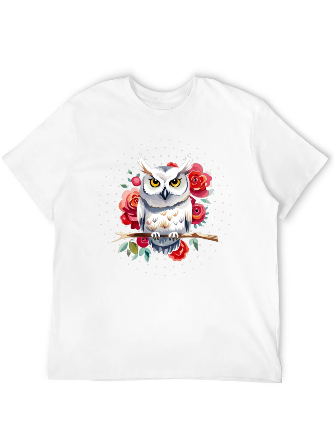 Owl and Roses Graphic Print Mens T-Shirt