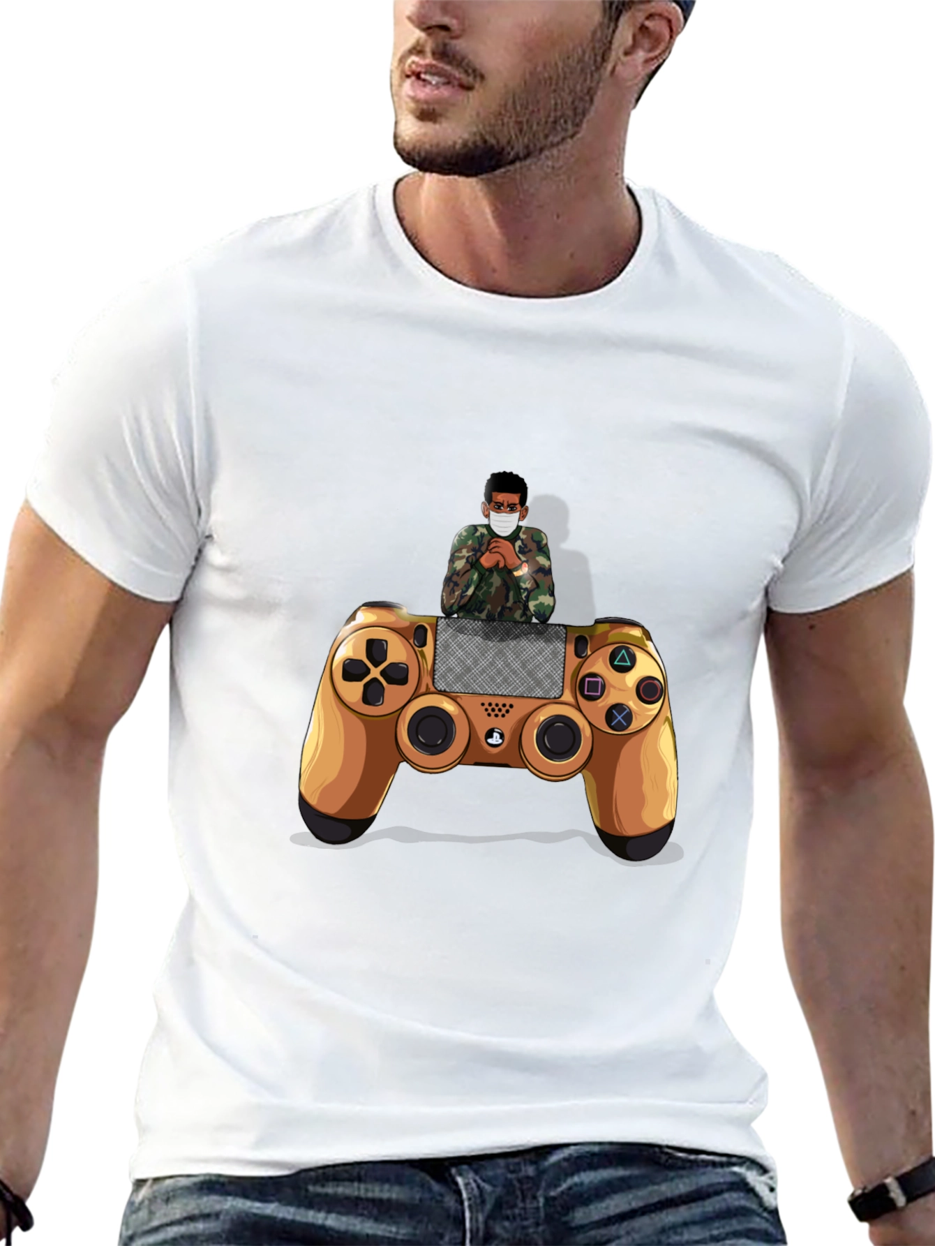 Gamer Style Black T-Shirt with Controller Design
