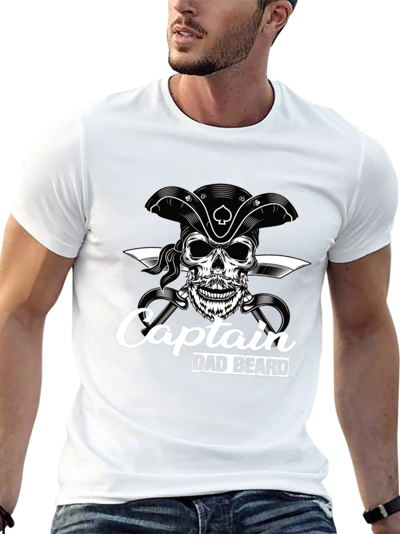 Captain Dad Beard Pirate Skull Graphic T-Shirt