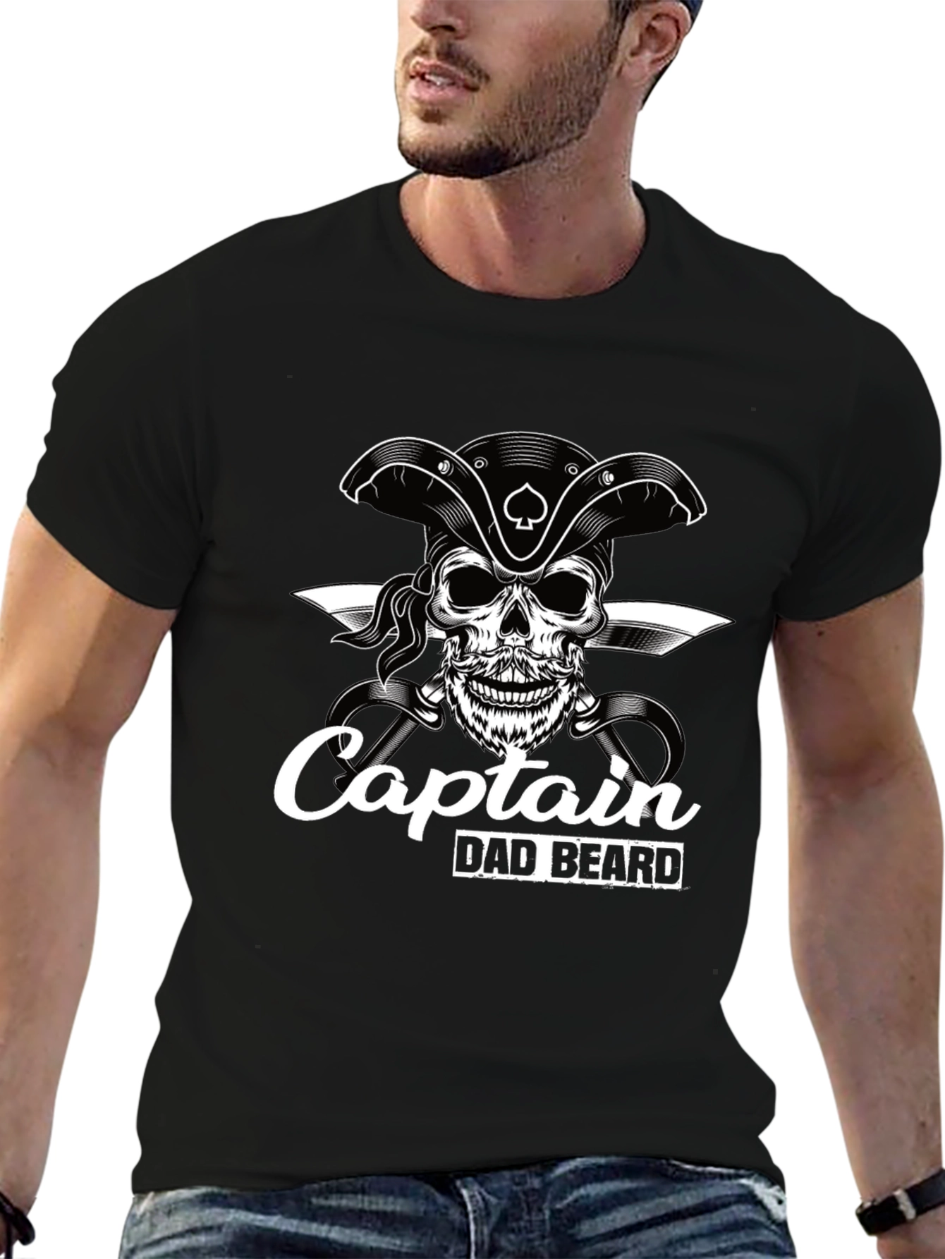Captain Dad Beard Pirate Skull Graphic T-Shirt