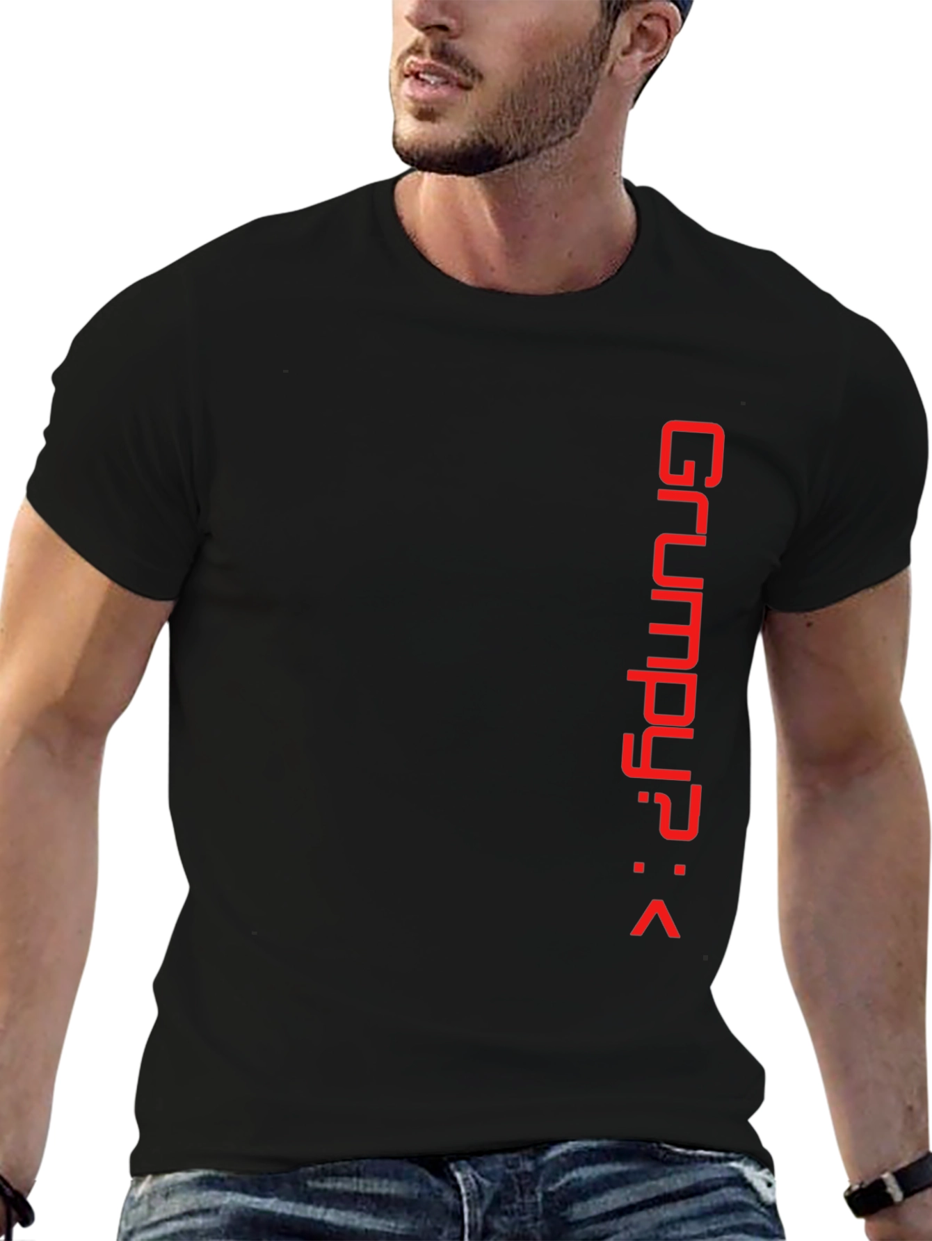 Grumpy? Red Print Black Tee