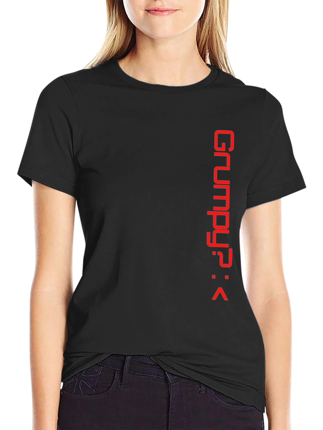 Grumpy? Red Print Black Tee