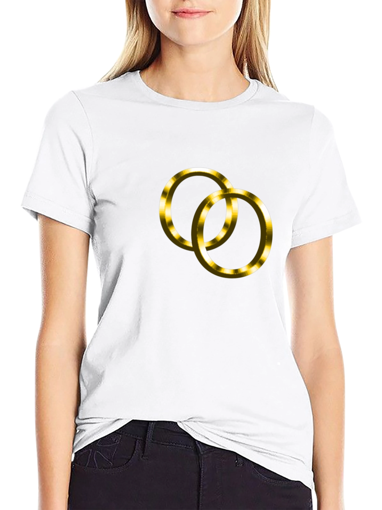 Black T-Shirt with Golden Wedding Rings Design