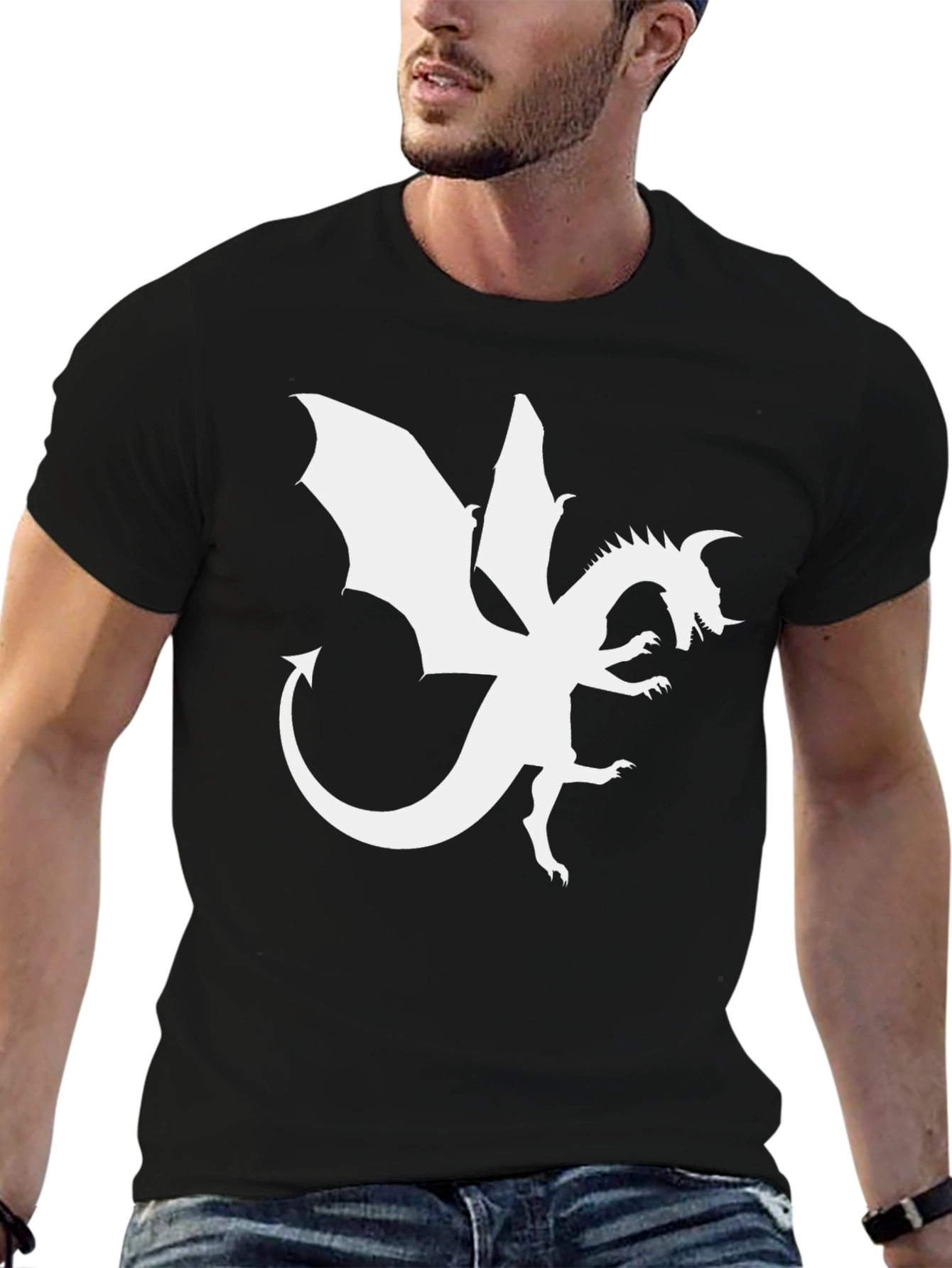 Dragon Graphic Tee - Black Cotton Blend T-Shirt